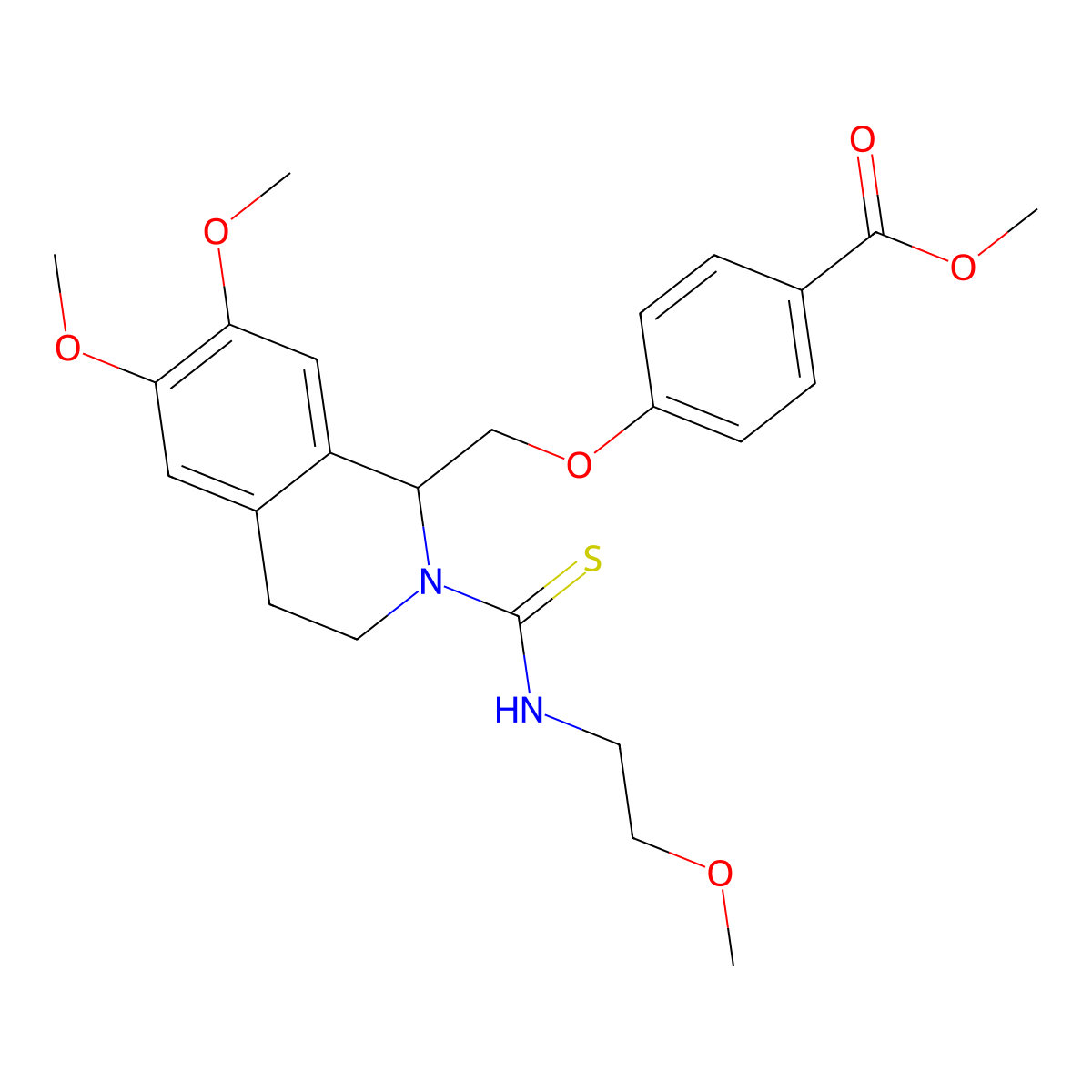 Methyl 4-({6,7-dimethoxy-2-[(2-methoxyethyl)carbamothioyl]-1,2,3,4-tetrahydroisoquinolin-1-yl}methoxy)benzoate molecular structure, CAS 536700-60-4