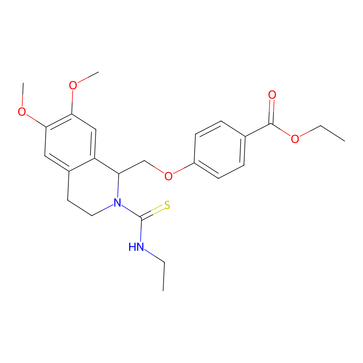 Ethyl 4-((2-(ethylcarbamothioyl)-6,7-dimethoxy-1,2,3,4-tetrahydroisoquinolin-1-yl)methoxy)benzoate molecular structure, CAS 536700-94-4