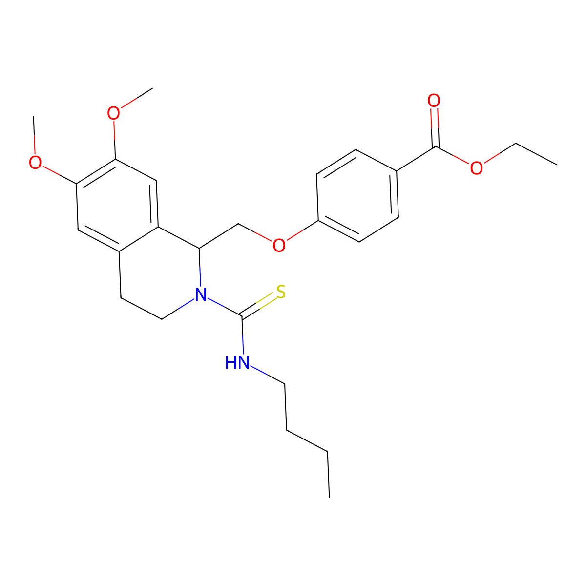 Ethyl 4-{[2-(butylcarbamothioyl)-6,7-dimethoxy-1,2,3,4-tetrahydroisoquinolin-1-yl]methoxy}benzoate molecular structure, CAS 536700-95-5