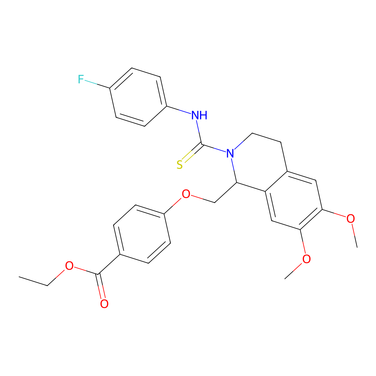 Ethyl 4-((2-((4-fluorophenyl)carbamothioyl)-6,7-dimethoxy-1,2,3,4-tetrahydroisoquinolin-1-yl)methoxy)benzoate molecular structure, CAS 536701-17-4