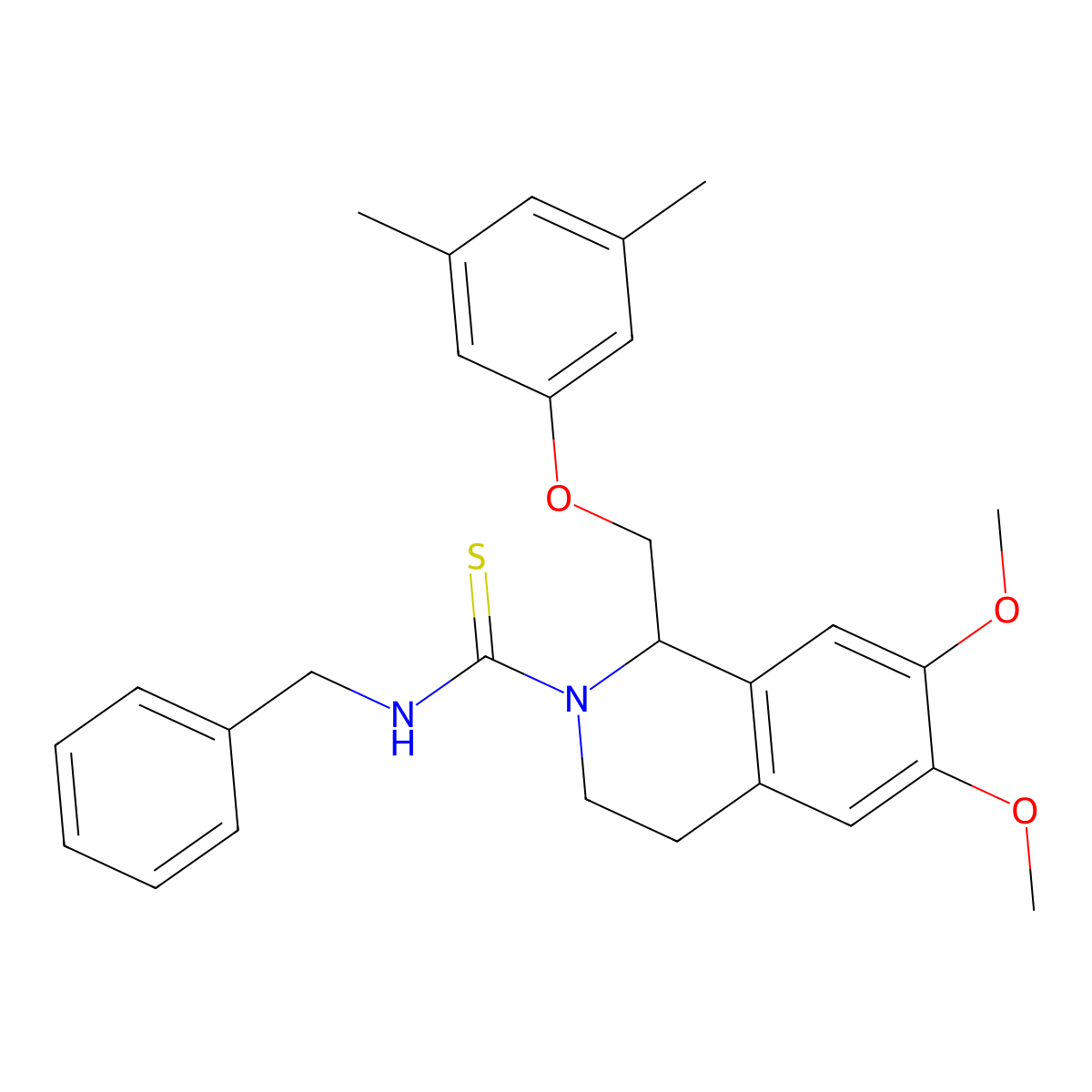 N-benzyl-1-((3,5-dimethylphenoxy)methyl)-6,7-dimethoxy-3,4-dihydroisoquinoline-2(1H)-carbothioamide molecular structure, CAS 536701-36-7