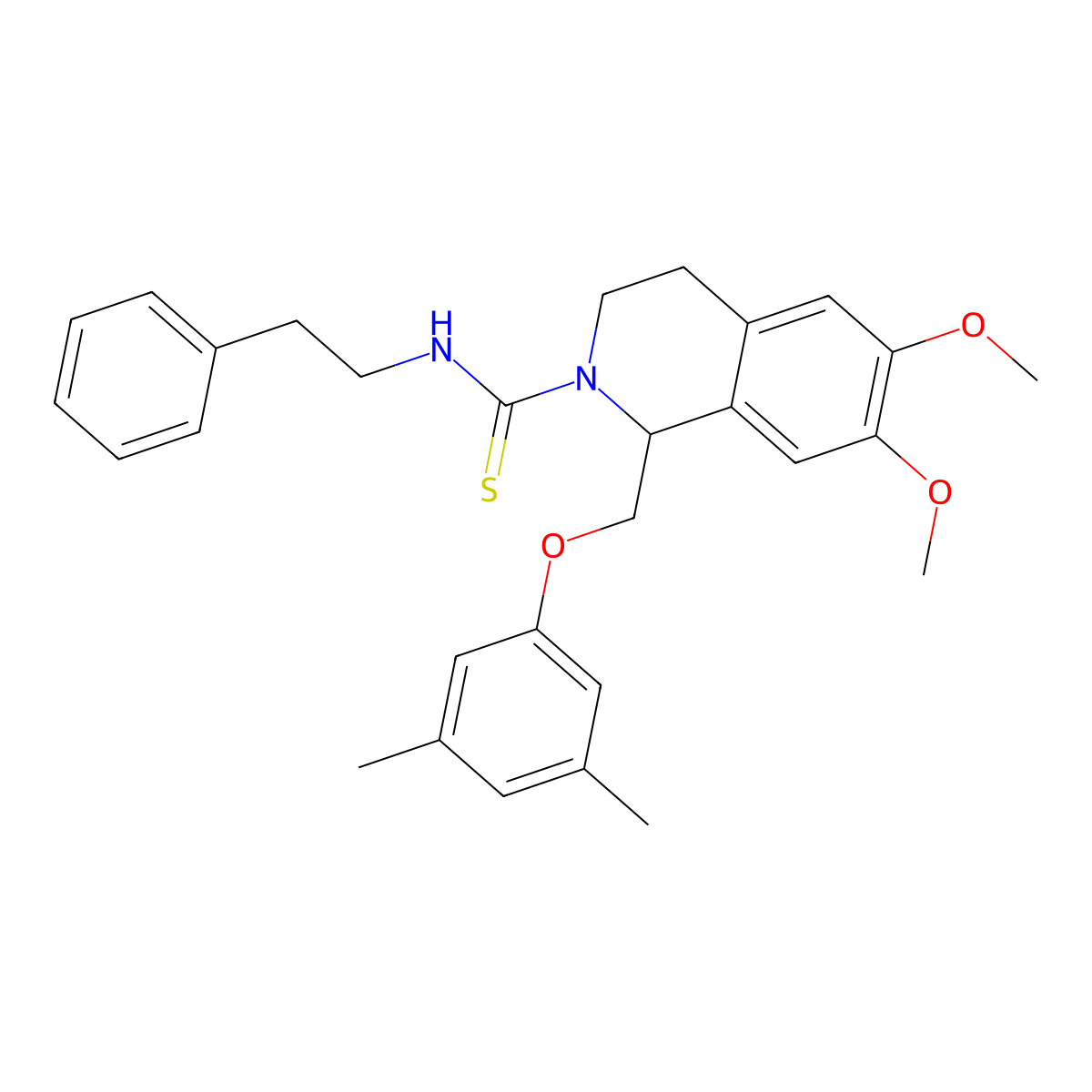 1-((3,5-dimethylphenoxy)methyl)-6,7-dimethoxy-N-phenethyl-3,4-dihydroisoquinoline-2(1H)-carbothioamide molecular structure, CAS 536701-37-8