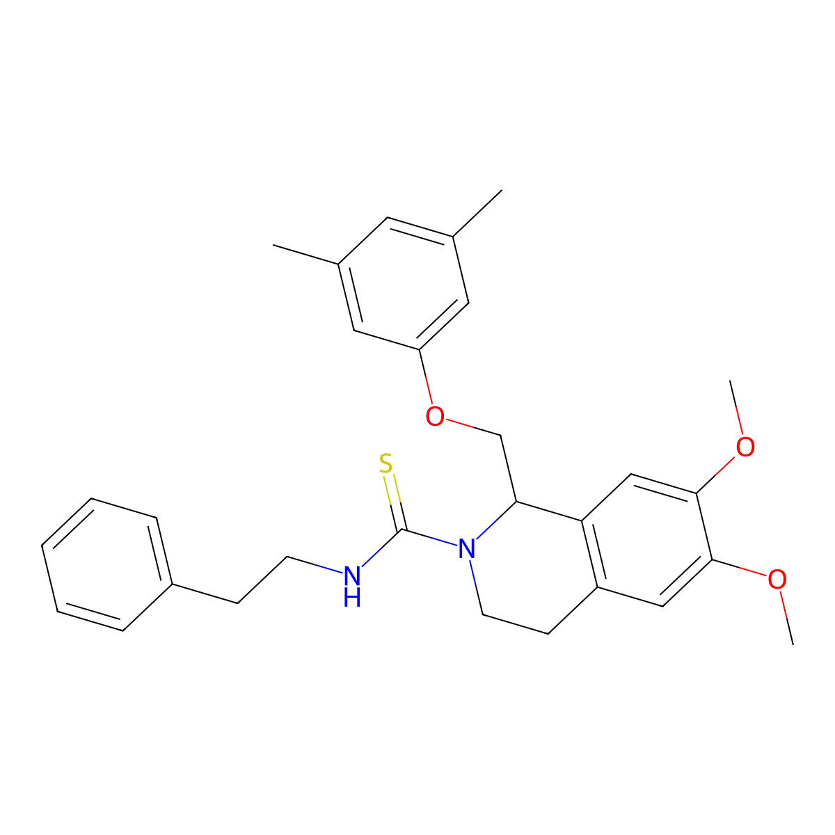1-((3,5-dimethylphenoxy)methyl)-6,7-dimethoxy-N-phenethyl-3,4-dihydroisoquinoline-2(1H)-carbothioamide molecular structure, CAS 536701-37-8