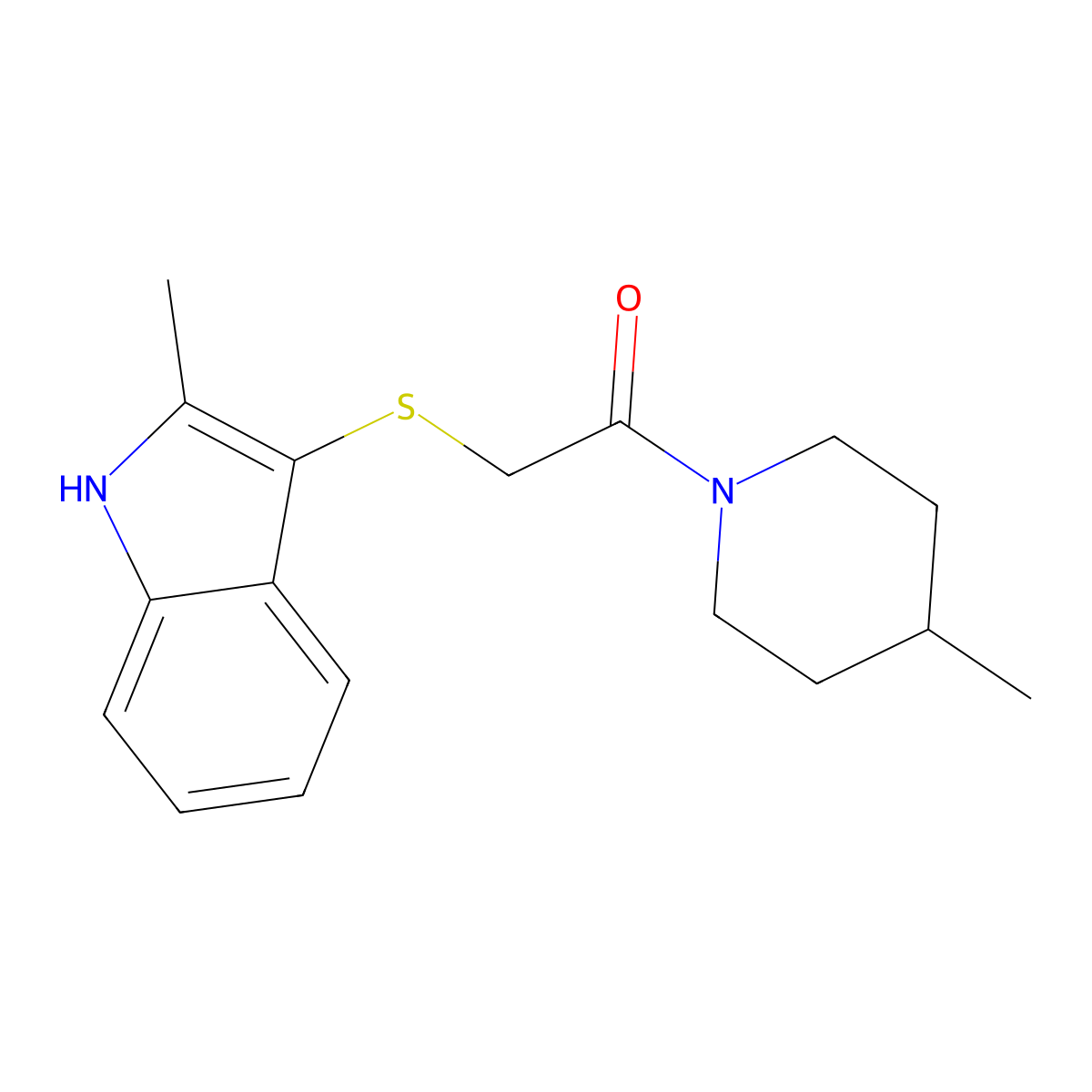 2-((2-methyl-1H-indol-3-yl)thio)-1-(4-methylpiperidin-1-yl)ethanone molecular structure, CAS 536701-71-0