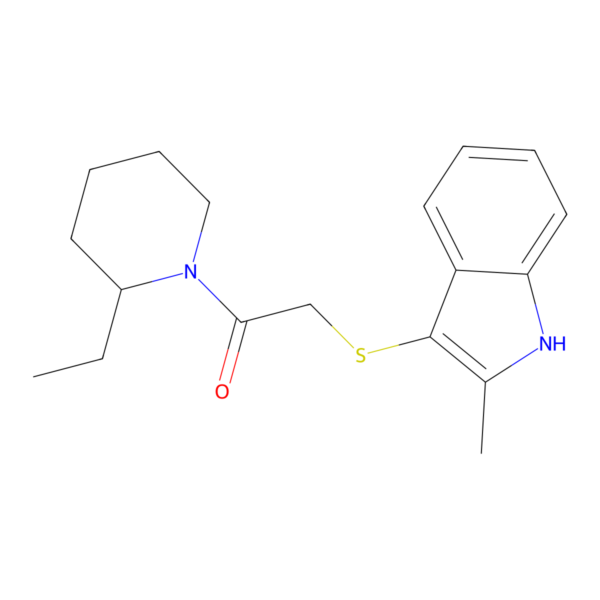 1-(2-ethylpiperidin-1-yl)-2-((2-methyl-1H-indol-3-yl)thio)ethanone molecular structure, CAS 536701-72-1