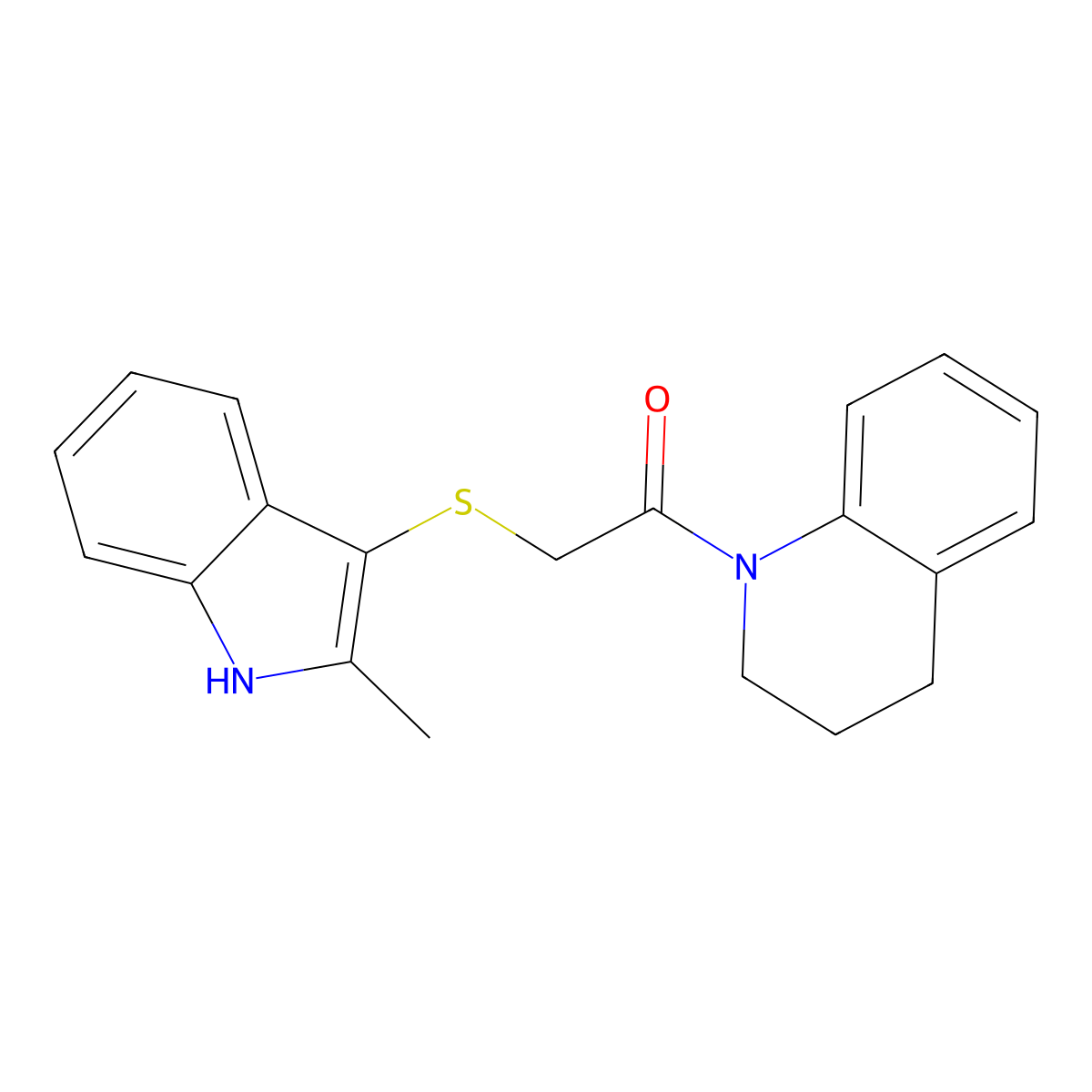 1-(3,4-dihydroquinolin-1(2H)-yl)-2-((2-methyl-1H-indol-3-yl)thio)ethanone molecular structure, CAS 536701-75-4