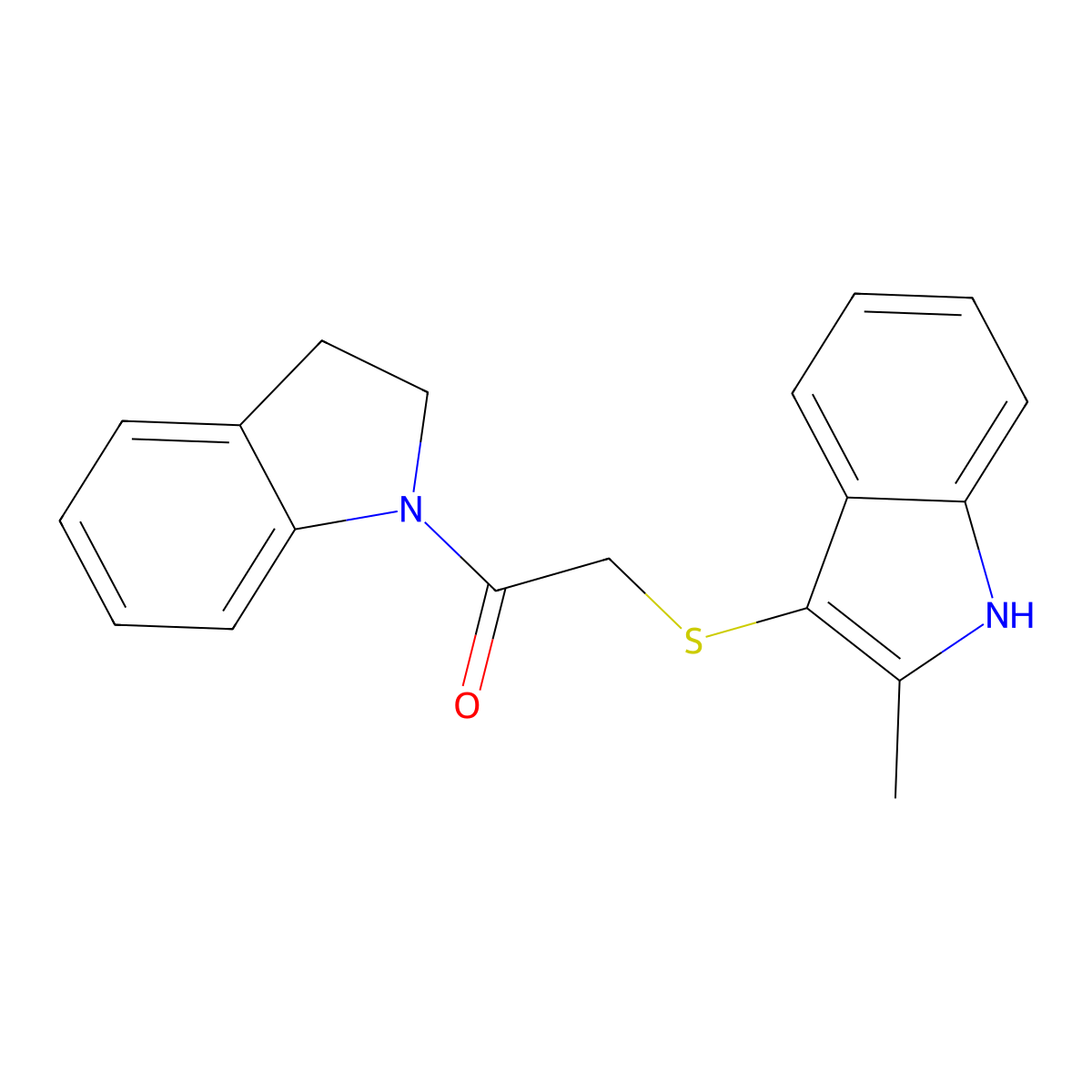 1-(indolin-1-yl)-2-((2-methyl-1H-indol-3-yl)thio)ethanone molecular structure, CAS 536701-76-5