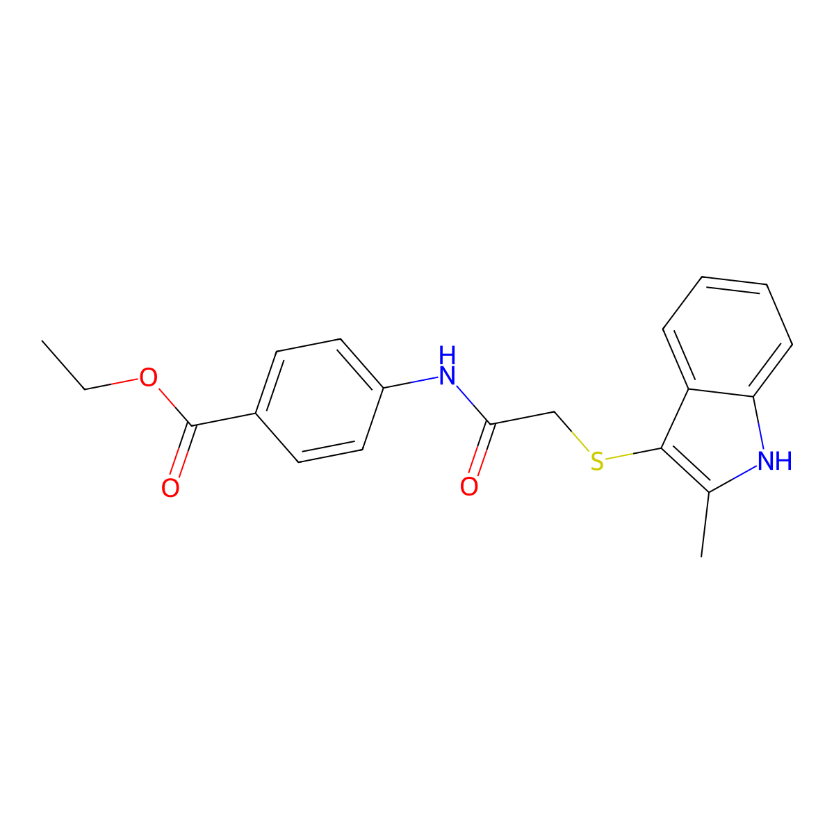 ethyl 4-(2-((2-methyl-1H-indol-3-yl)thio)acetamido)benzoate molecular structure, CAS 536701-82-3