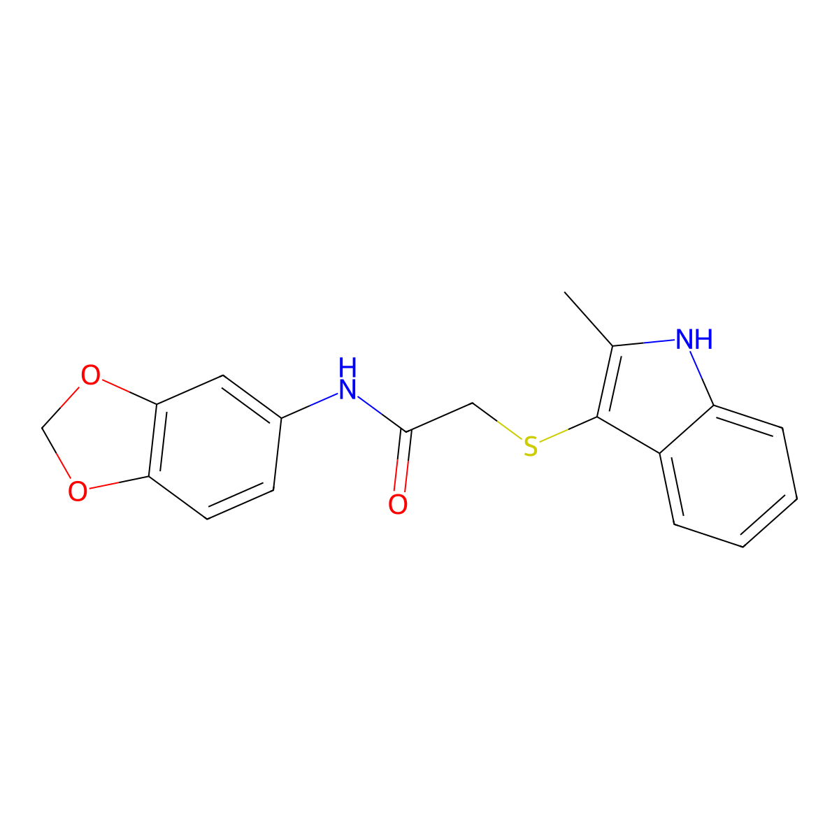 N-(1,3-benzodioxol-5-yl)-2-[(2-methyl-1H-indol-3-yl)sulfanyl]acetamide molecular structure, CAS 536701-96-9