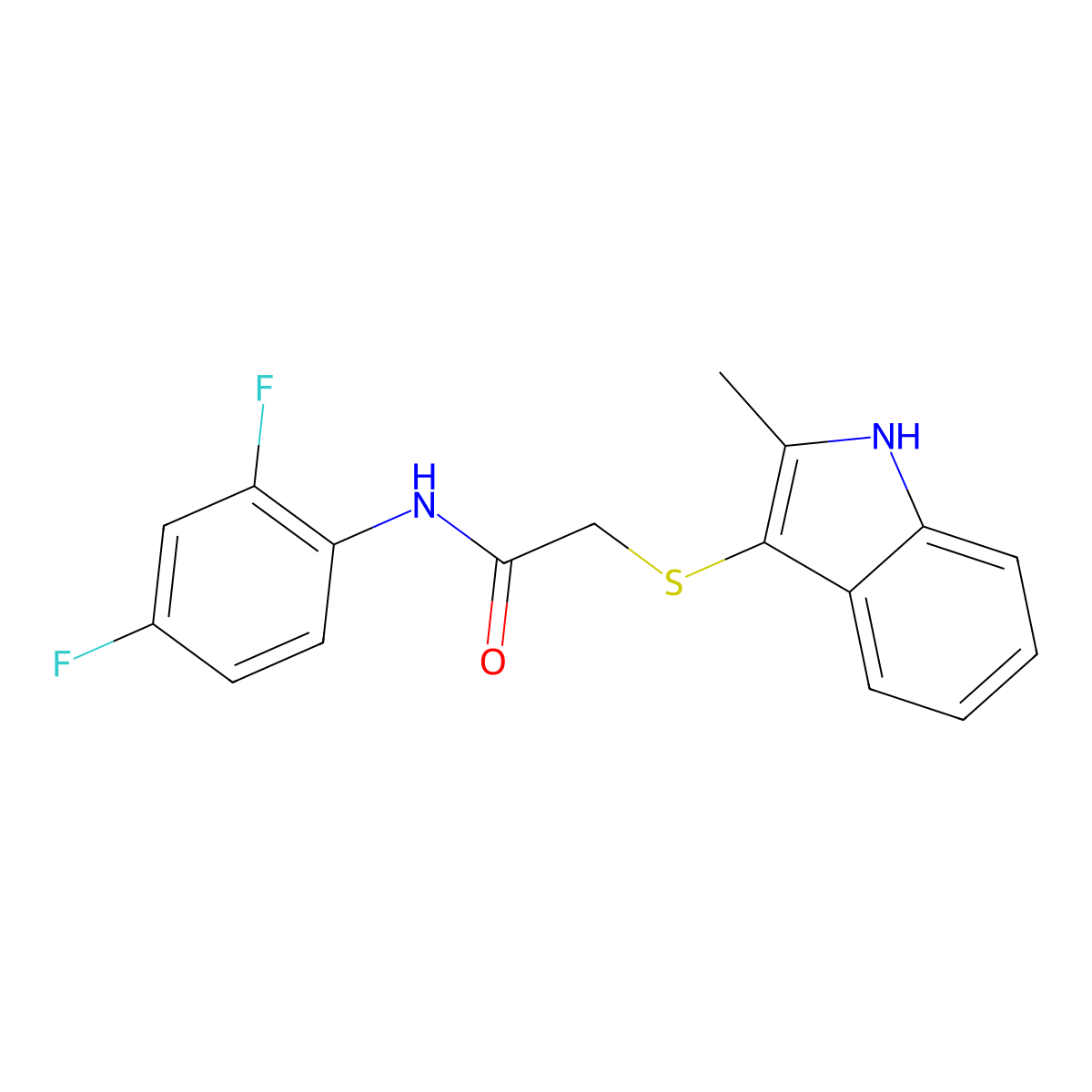 N-(2,4-difluorophenyl)-2-[(2-methyl-1H-indol-3-yl)sulfanyl]acetamide molecular structure, CAS 536701-97-0