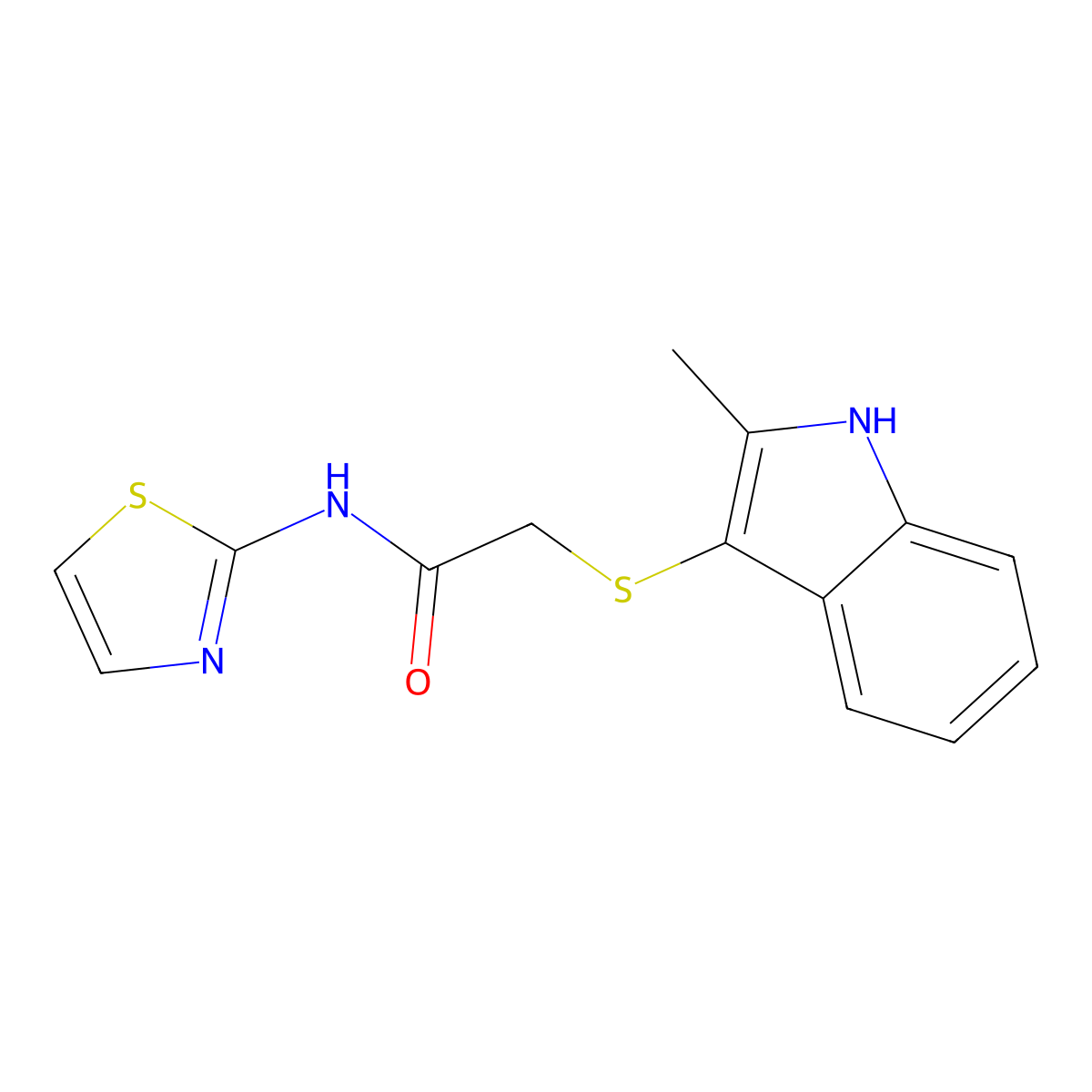 2-[(2-methyl-1H-indol-3-yl)sulfanyl]-N-(1,3-thiazol-2-yl)acetamide molecular structure, CAS 536702-03-1