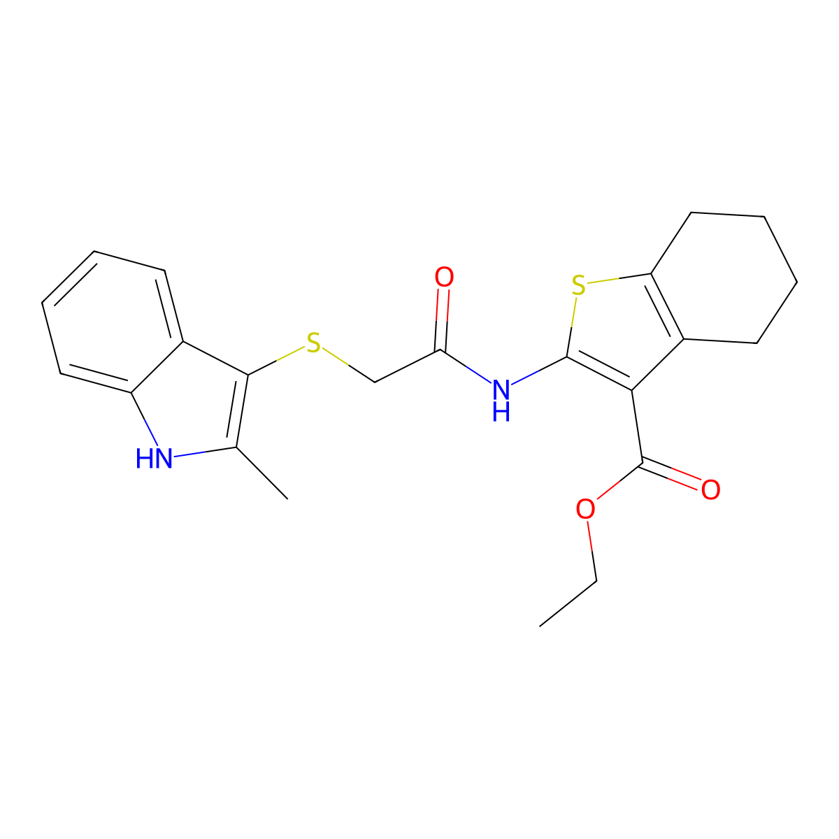 ethyl 2-(2-((2-methyl-1H-indol-3-yl)thio)acetamido)-4,5,6,7-tetrahydrobenzo[b]thiophene-3-carboxylate molecular structure, CAS 536702-05-3