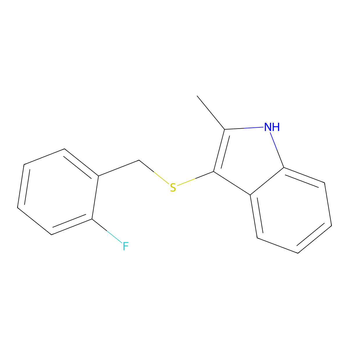 3-((2-fluorobenzyl)thio)-2-methyl-1H-indole molecular structure, CAS 536702-31-5