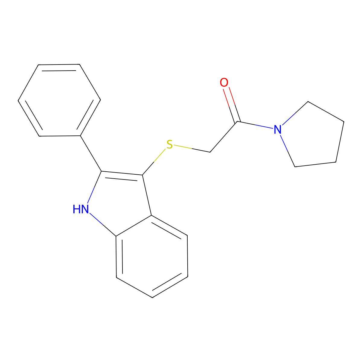 2-((2-phenyl-1H-indol-3-yl)thio)-1-(pyrrolidin-1-yl)ethanone molecular structure, CAS 536702-45-1