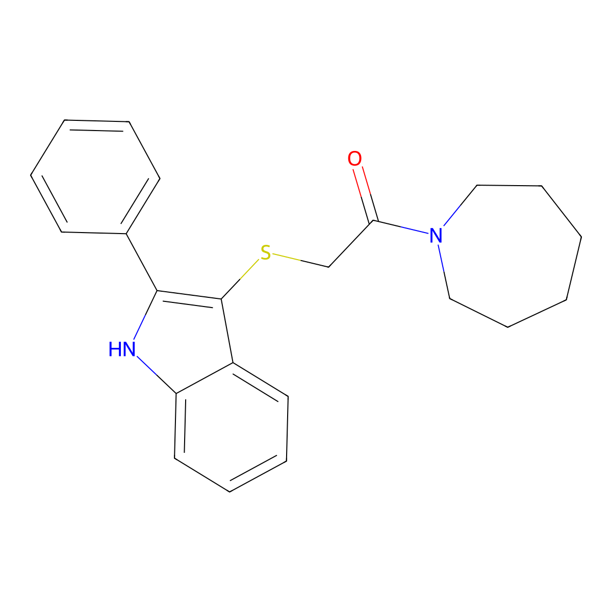 1-(azepan-1-yl)-2-((2-phenyl-1H-indol-3-yl)thio)ethanone molecular structure, CAS 536702-47-3