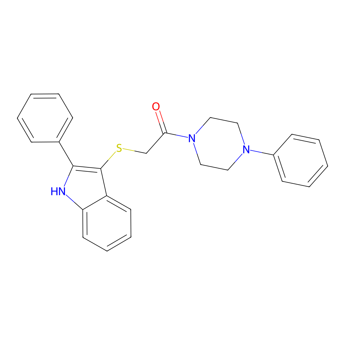 2-((2-phenyl-1H-indol-3-yl)thio)-1-(4-phenylpiperazin-1-yl)ethanone molecular structure, CAS 536702-51-9