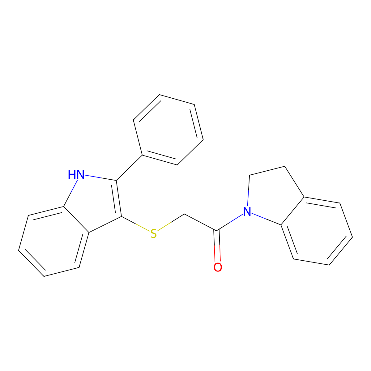 1-(indolin-1-yl)-2-((2-phenyl-1H-indol-3-yl)thio)ethanone molecular structure, CAS 536702-54-2