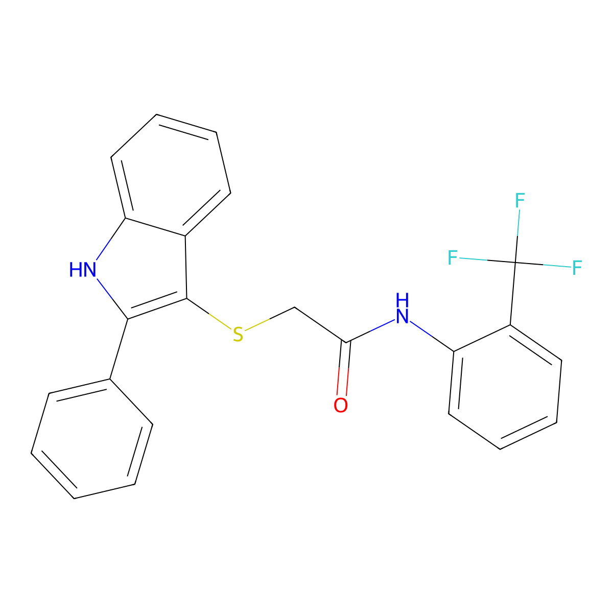 2-[(2-phenyl-1H-indol-3-yl)sulfanyl]-N-[2-(trifluoromethyl)phenyl]acetamide molecular structure, CAS 536702-58-6