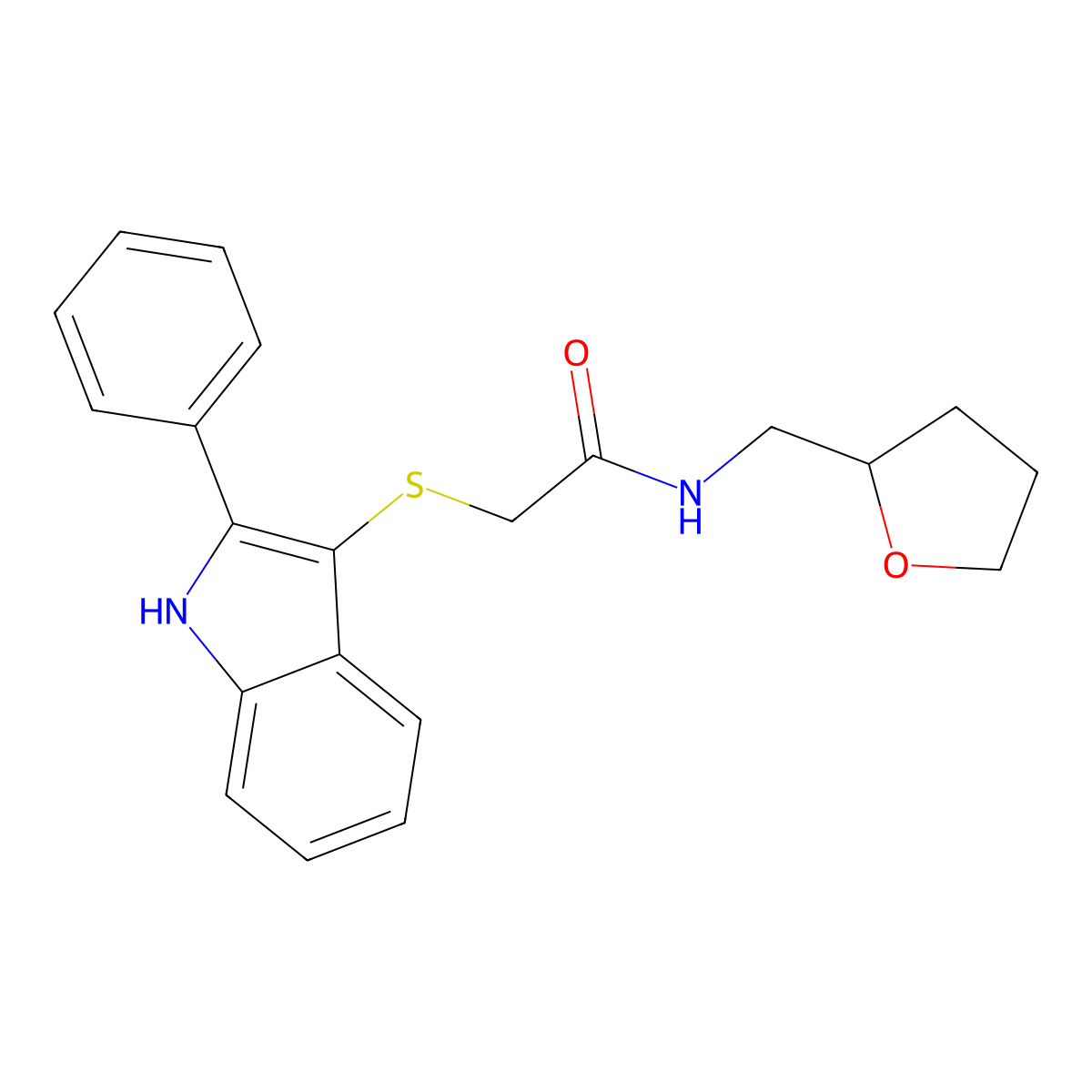 N-(oxolan-2-ylmethyl)-2-[(2-phenyl-1H-indol-3-yl)sulfanyl]acetamide molecular structure, CAS 536702-78-0