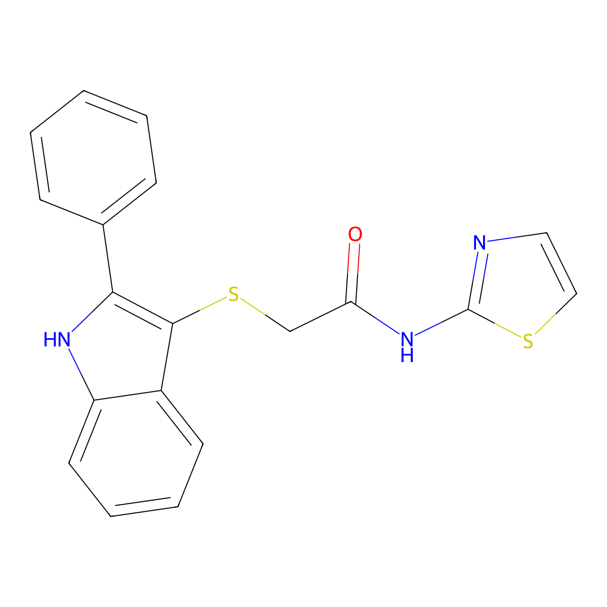 2-[(2-phenyl-1H-indol-3-yl)sulfanyl]-N-(1,3-thiazol-2-yl)acetamide molecular structure, CAS 536702-81-5