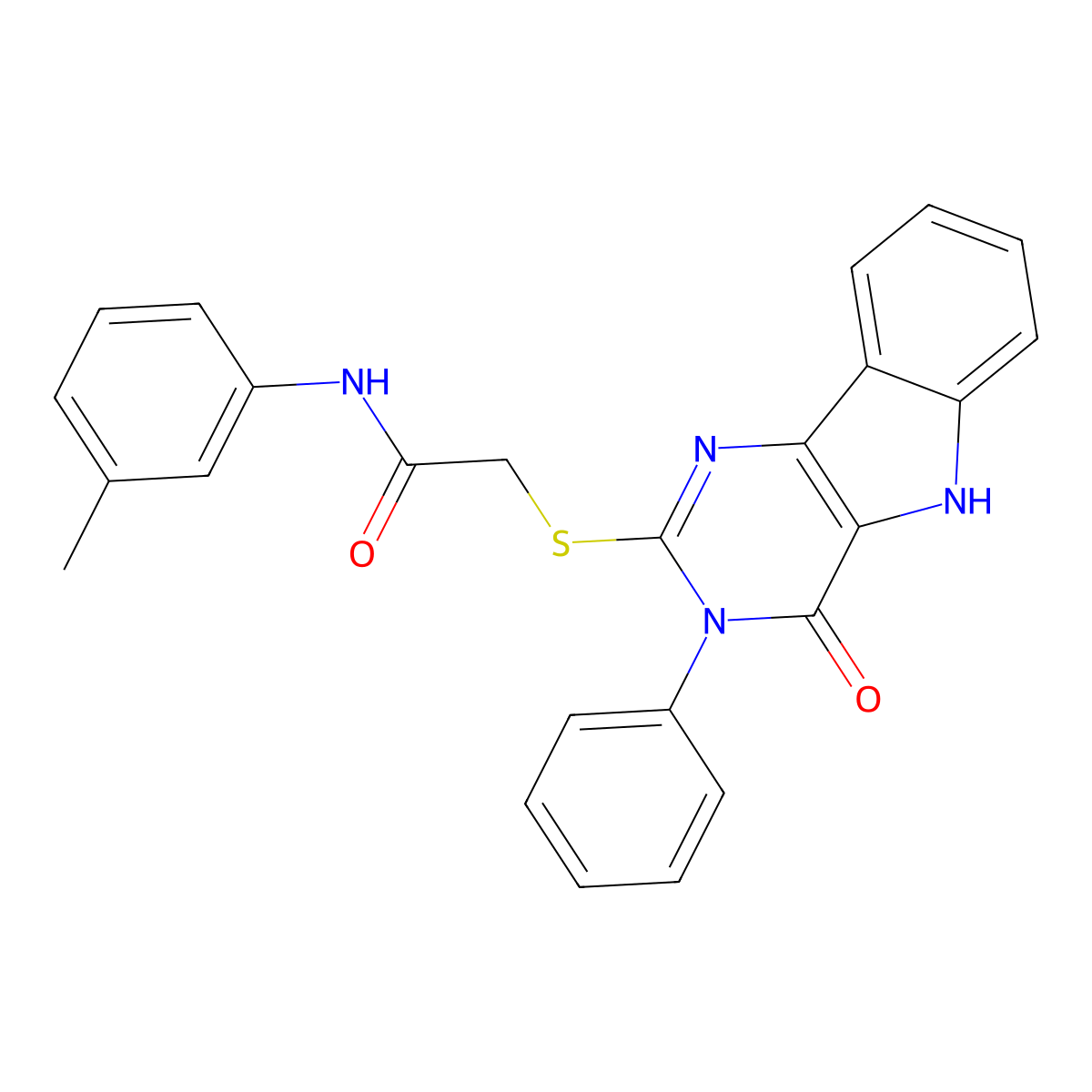 2-((4-oxo-3-phenyl-4,5-dihydro-3H-pyrimido[5,4-b]indol-2-yl)thio)-N-(m-tolyl)acetamide molecular structure, CAS 536703-61-4