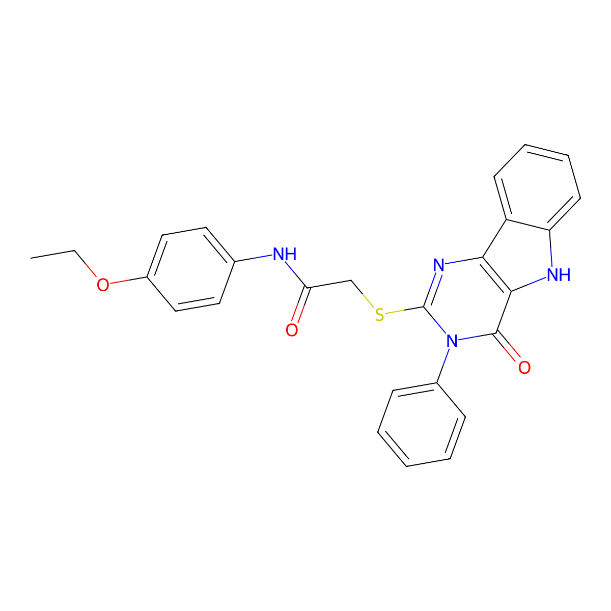 N-(4-ethoxyphenyl)-2-((4-oxo-3-phenyl-4,5-dihydro-3H-pyrimido[5,4-b]indol-2-yl)thio)acetamide molecular structure, CAS 536703-62-5