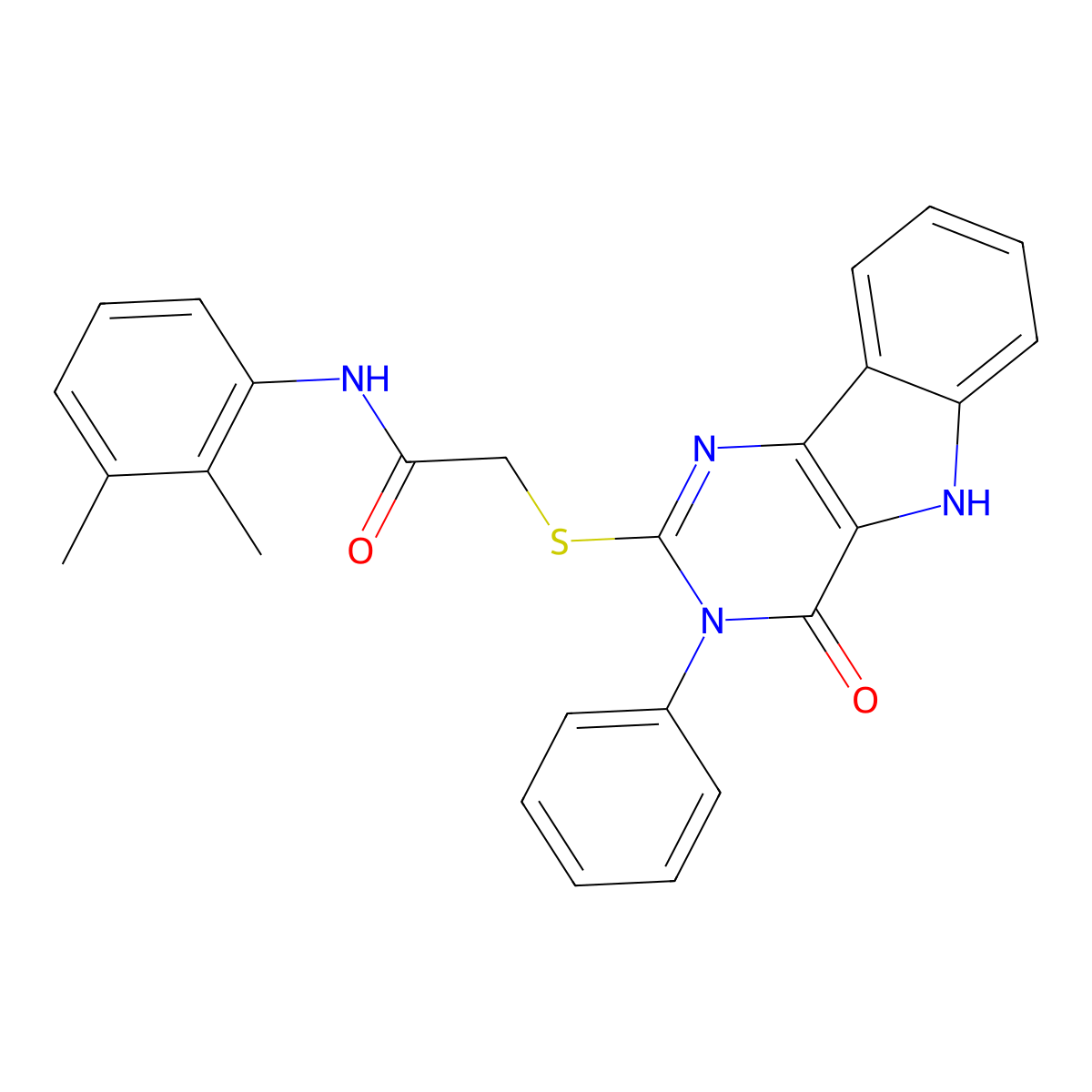 N-(2,3-dimethylphenyl)-2-[(4-oxo-3-phenyl-5H-pyrimido[5,4-b]indol-2-yl)sulfanyl]acetamide molecular structure, CAS 536703-63-6