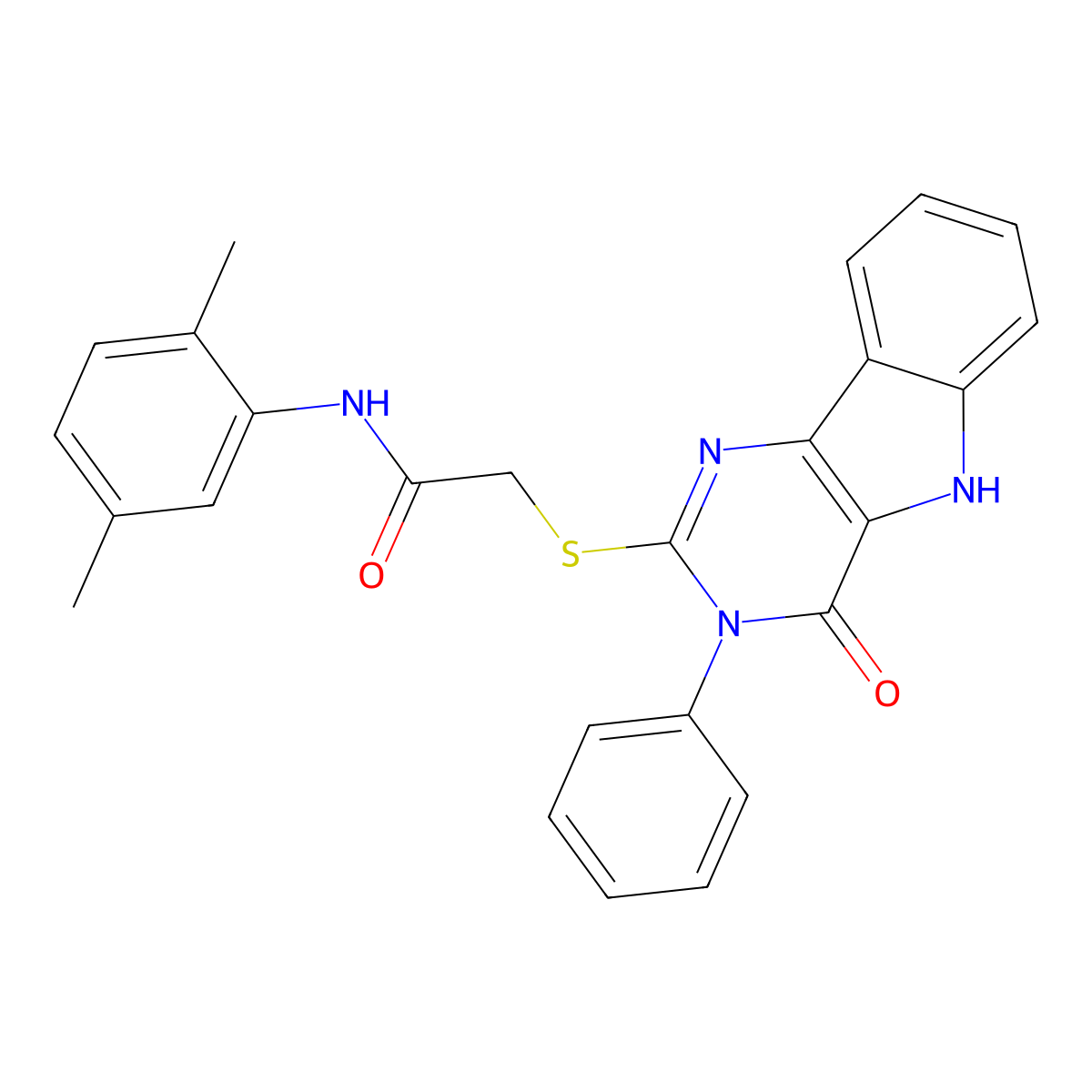 N-(2,5-dimethylphenyl)-2-((4-oxo-3-phenyl-4,5-dihydro-3H-pyrimido[5,4-b]indol-2-yl)thio)acetamide molecular structure, CAS 536703-64-7