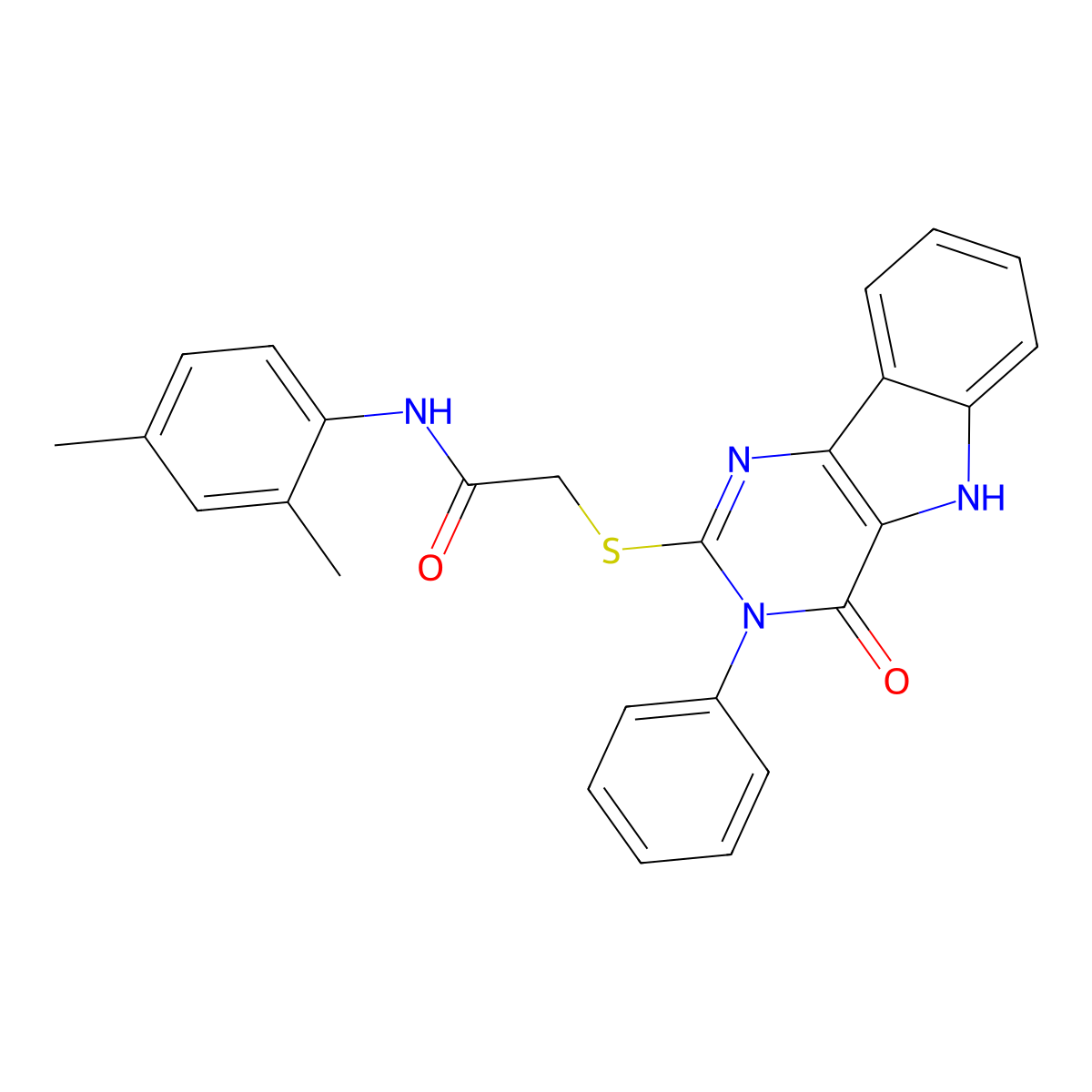N-(2,4-dimethylphenyl)-2-((4-oxo-3-phenyl-4,5-dihydro-3H-pyrimido[5,4-b]indol-2-yl)thio)acetamide molecular structure, CAS 536703-65-8