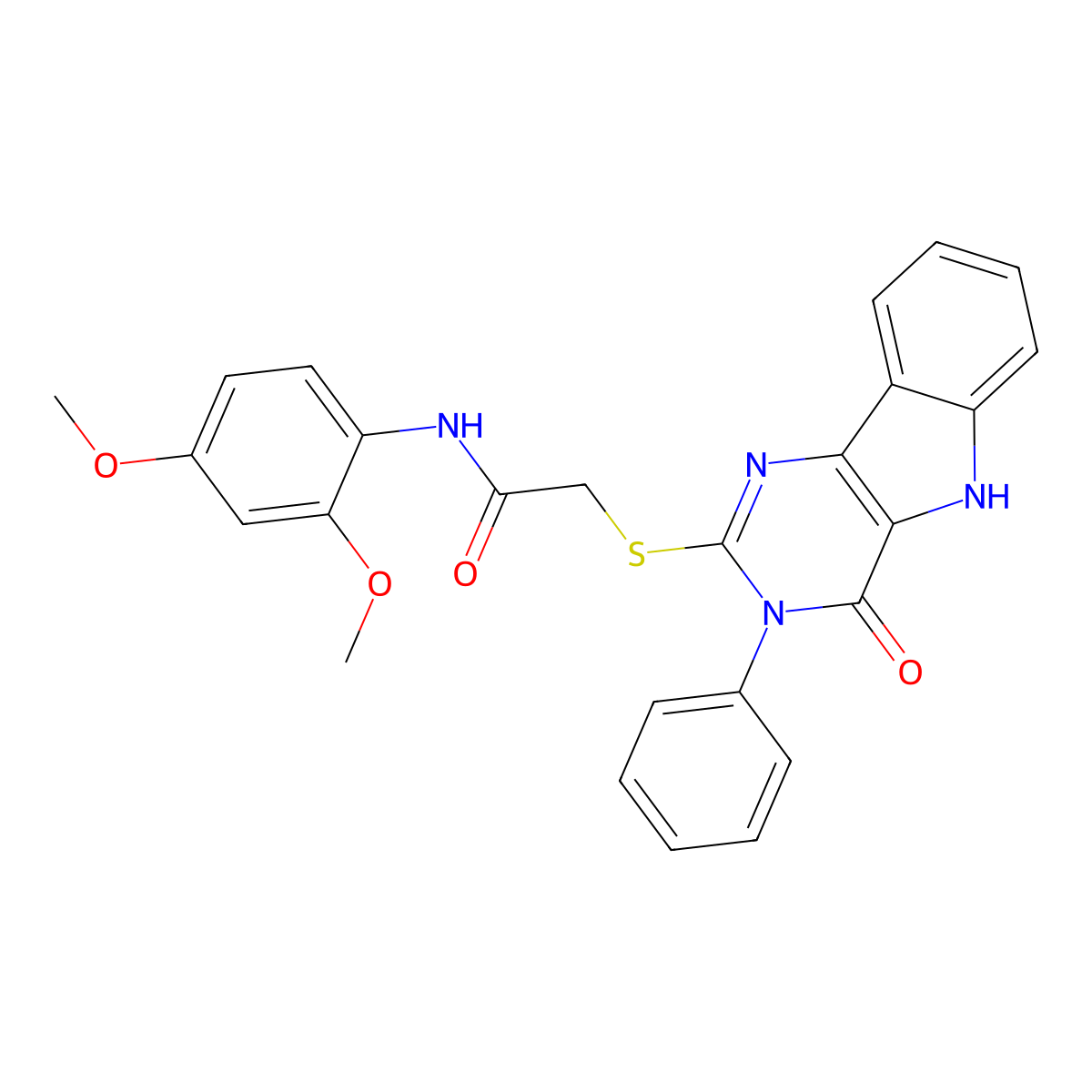 N-(2,4-dimethoxyphenyl)-2-[(4-oxo-3-phenyl-5H-pyrimido[5,4-b]indol-2-yl)sulfanyl]acetamide molecular structure, CAS 536703-67-0