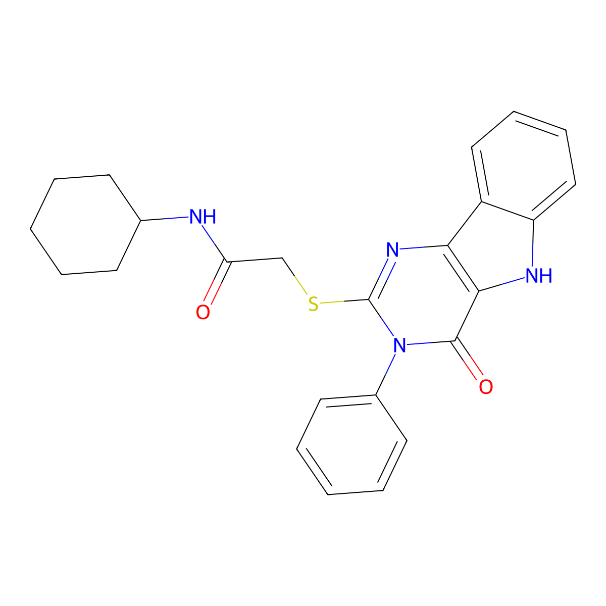 N-cyclohexyl-2-[(4-oxo-3-phenyl-5H-pyrimido[5,4-b]indol-2-yl)sulfanyl]acetamide molecular structure, CAS 536703-68-1