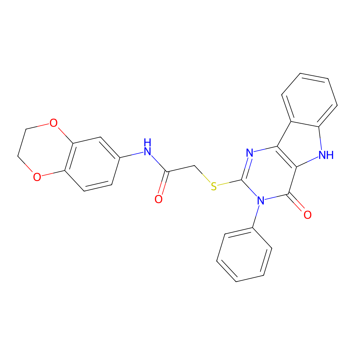 N-(2,3-dihydrobenzo[b][1,4]dioxin-6-yl)-2-((4-oxo-3-phenyl-4,5-dihydro-3H-pyrimido[5,4-b]indol-2-yl)thio)acetamide molecular structure, CAS 536703-69-2