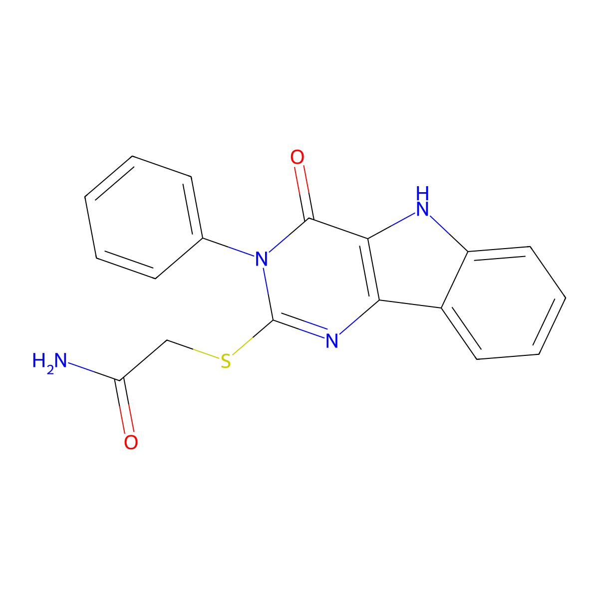 2-[(4-oxo-3-phenyl-5H-pyrimido[5,4-b]indol-2-yl)sulfanyl]acetamide molecular structure, CAS 536703-83-0