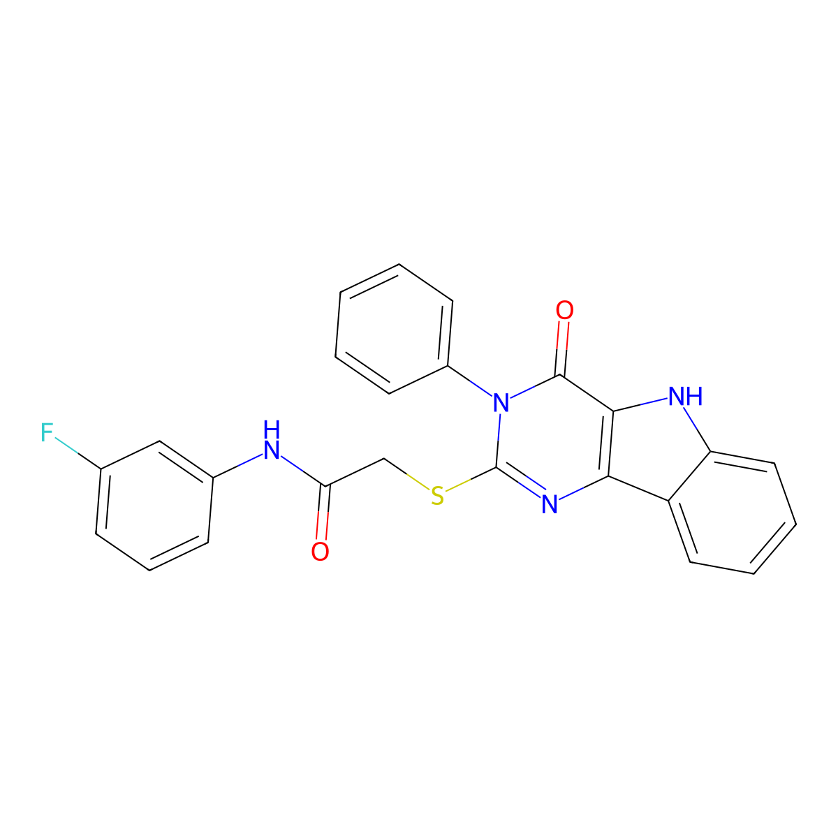 N-(3-fluorophenyl)-2-[(4-oxo-3-phenyl-5H-pyrimido[5,4-b]indol-2-yl)sulfanyl]acetamide molecular structure, CAS 536703-86-3