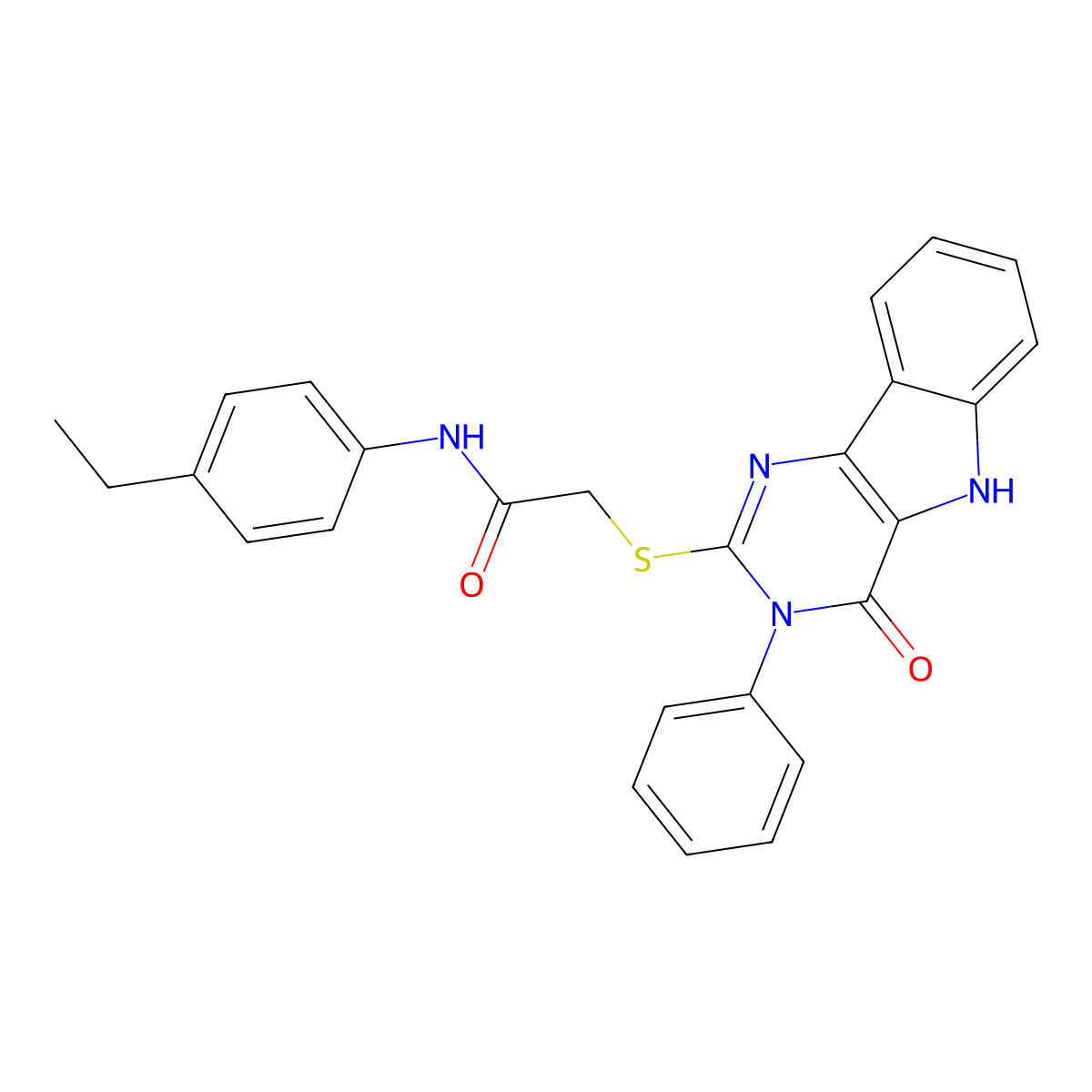 N-(4-ethylphenyl)-2-[(4-oxo-3-phenyl-5H-pyrimido[5,4-b]indol-2-yl)sulfanyl]acetamide molecular structure, CAS 536703-87-4