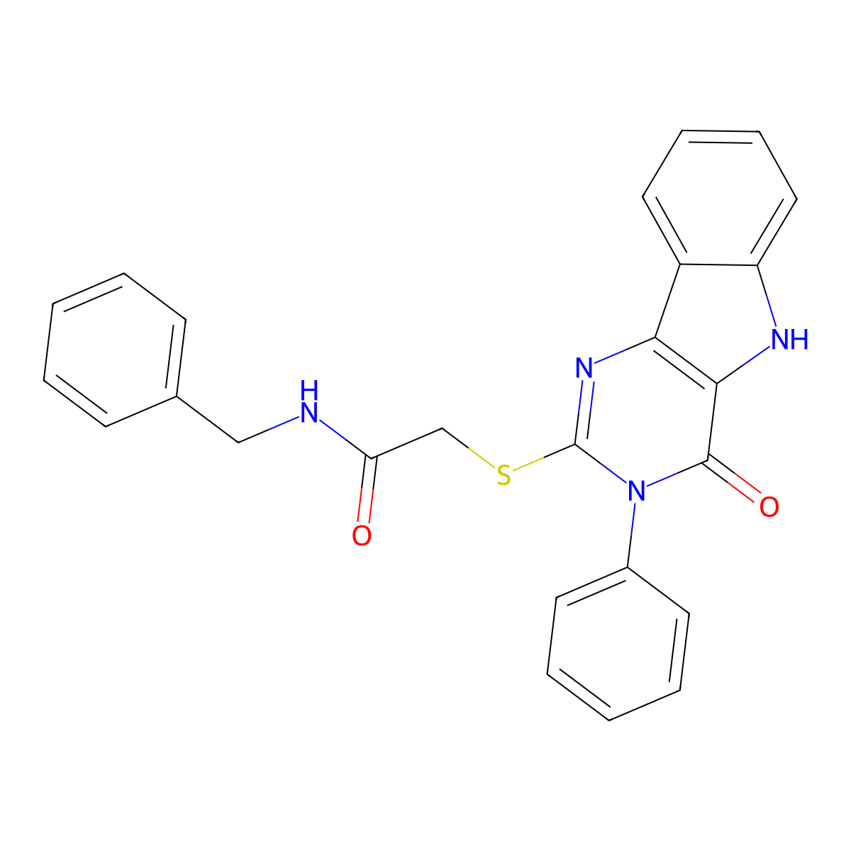 N-benzyl-2-[(4-oxo-3-phenyl-5H-pyrimido[5,4-b]indol-2-yl)sulfanyl]acetamide molecular structure, CAS 536703-89-6