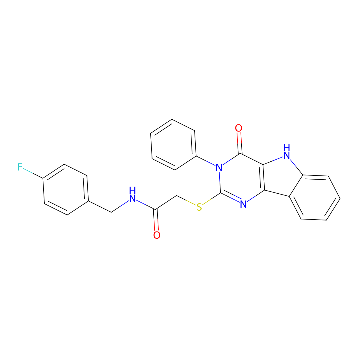 N-[(4-fluorophenyl)methyl]-2-[(4-oxo-3-phenyl-5H-pyrimido[5,4-b]indol-2-yl)sulfanyl]acetamide molecular structure, CAS 536703-90-9