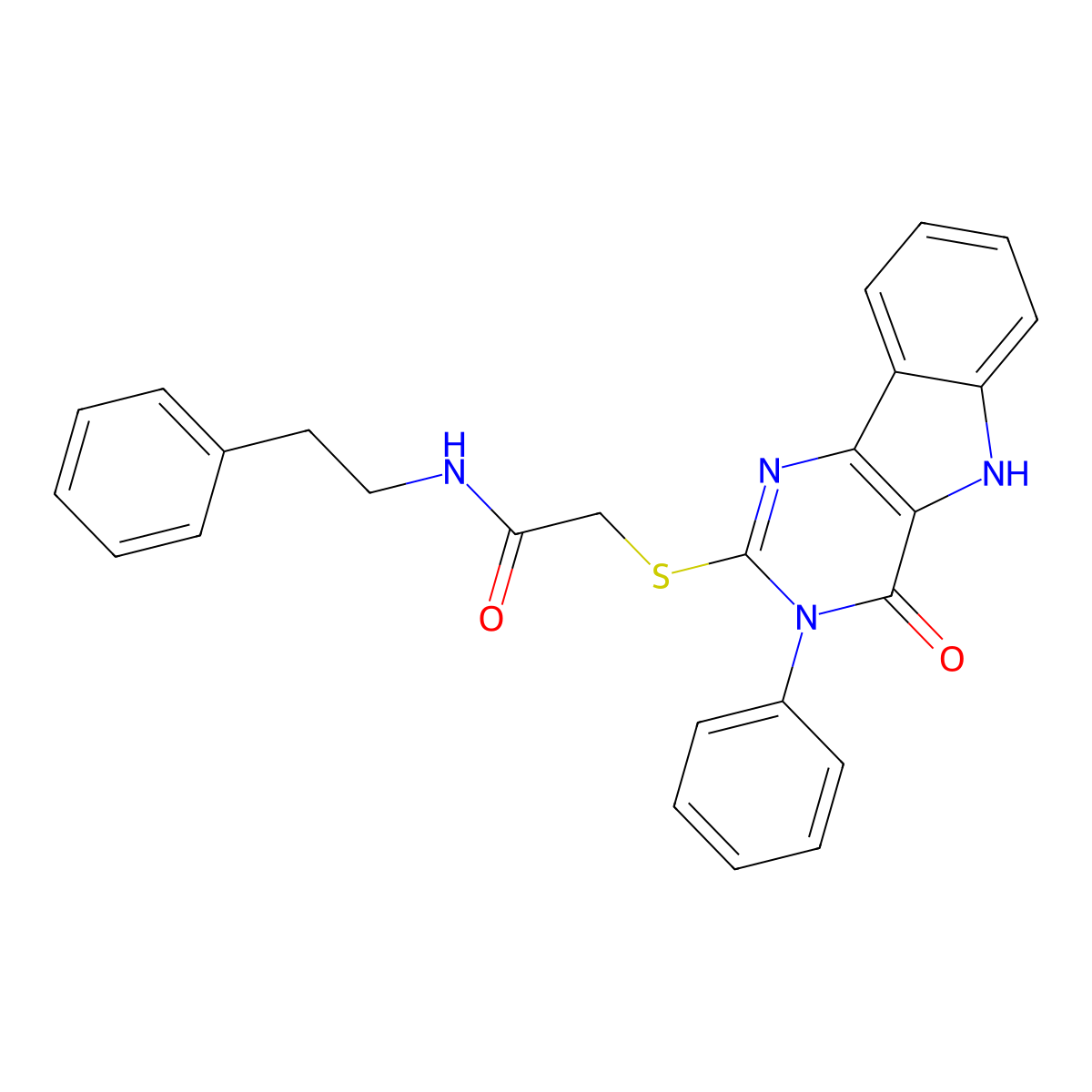 2-((4-oxo-3-phenyl-4,5-dihydro-3H-pyrimido[5,4-b]indol-2-yl)thio)-N-phenethylacetamide molecular structure, CAS 536703-91-0