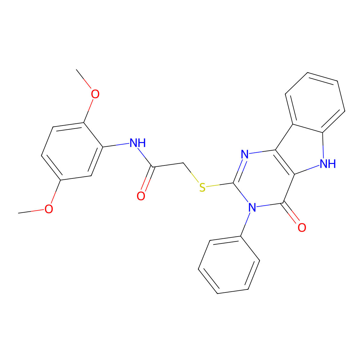 N-(2,5-dimethoxyphenyl)-2-[(4-oxo-3-phenyl-5H-pyrimido[5,4-b]indol-2-yl)sulfanyl]acetamide molecular structure, CAS 536703-93-2
