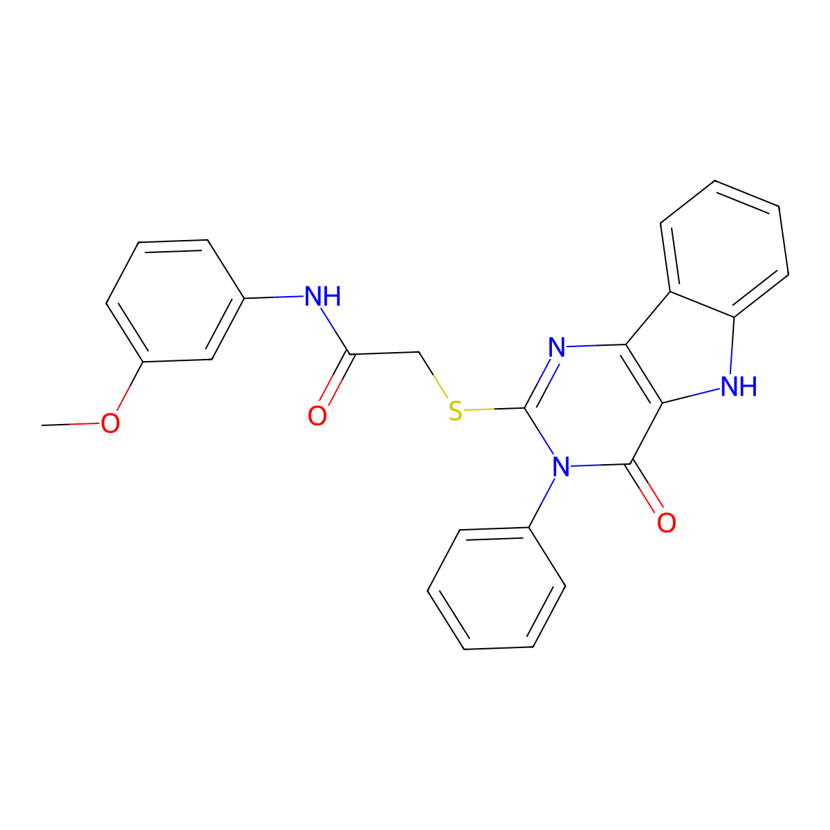 N-(3-methoxyphenyl)-2-[(4-oxo-3-phenyl-5H-pyrimido[5,4-b]indol-2-yl)sulfanyl]acetamide molecular structure, CAS 536703-94-3