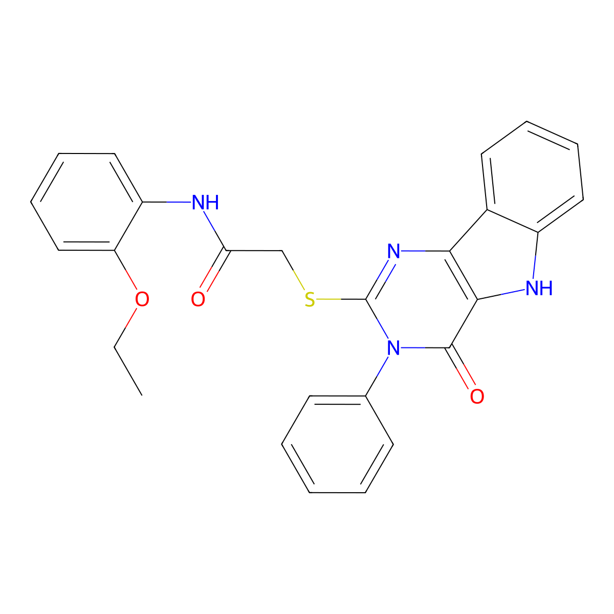 N-(2-ethoxyphenyl)-2-((4-oxo-3-phenyl-4,5-dihydro-3H-pyrimido[5,4-b]indol-2-yl)thio)acetamide molecular structure, CAS 536703-95-4