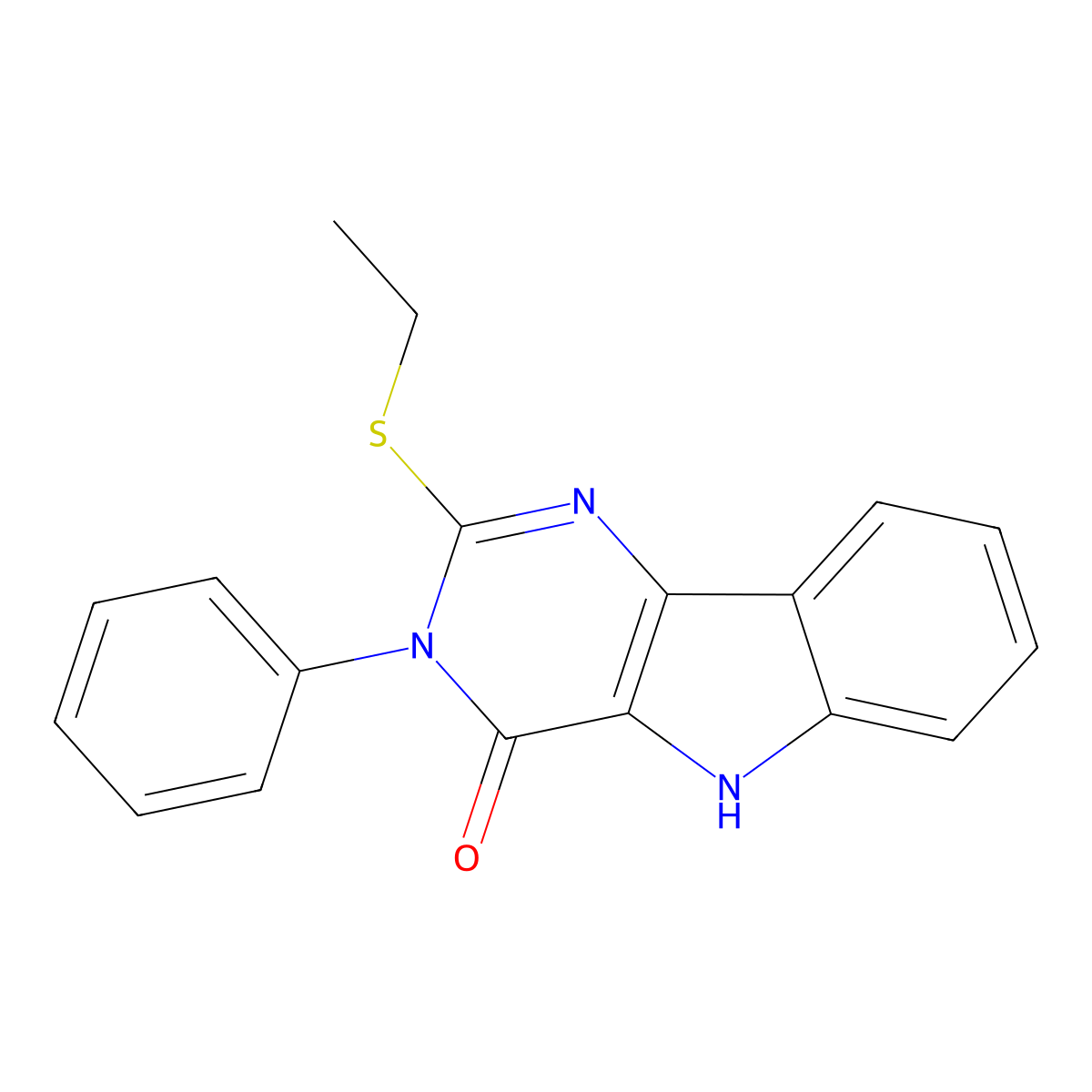 2-ethylsulfanyl-3-phenyl-5H-pyrimido[5,4-b]indol-4-one molecular structure, CAS 536703-98-7