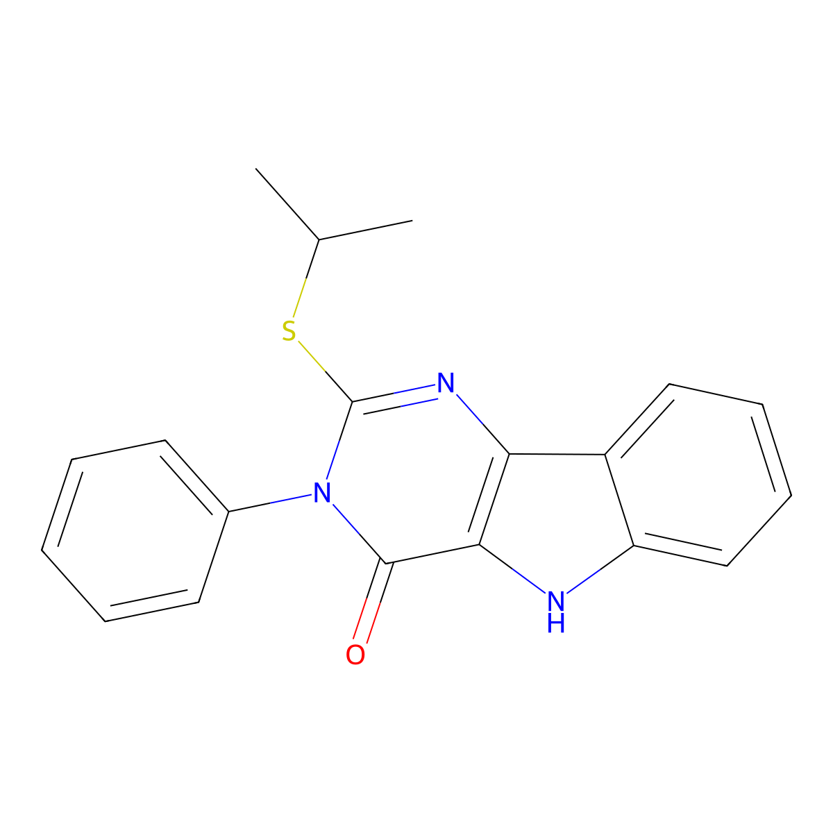 2-(isopropylthio)-3-phenyl-3H-pyrimido[5,4-b]indol-4(5H)-one molecular structure, CAS 536704-00-4