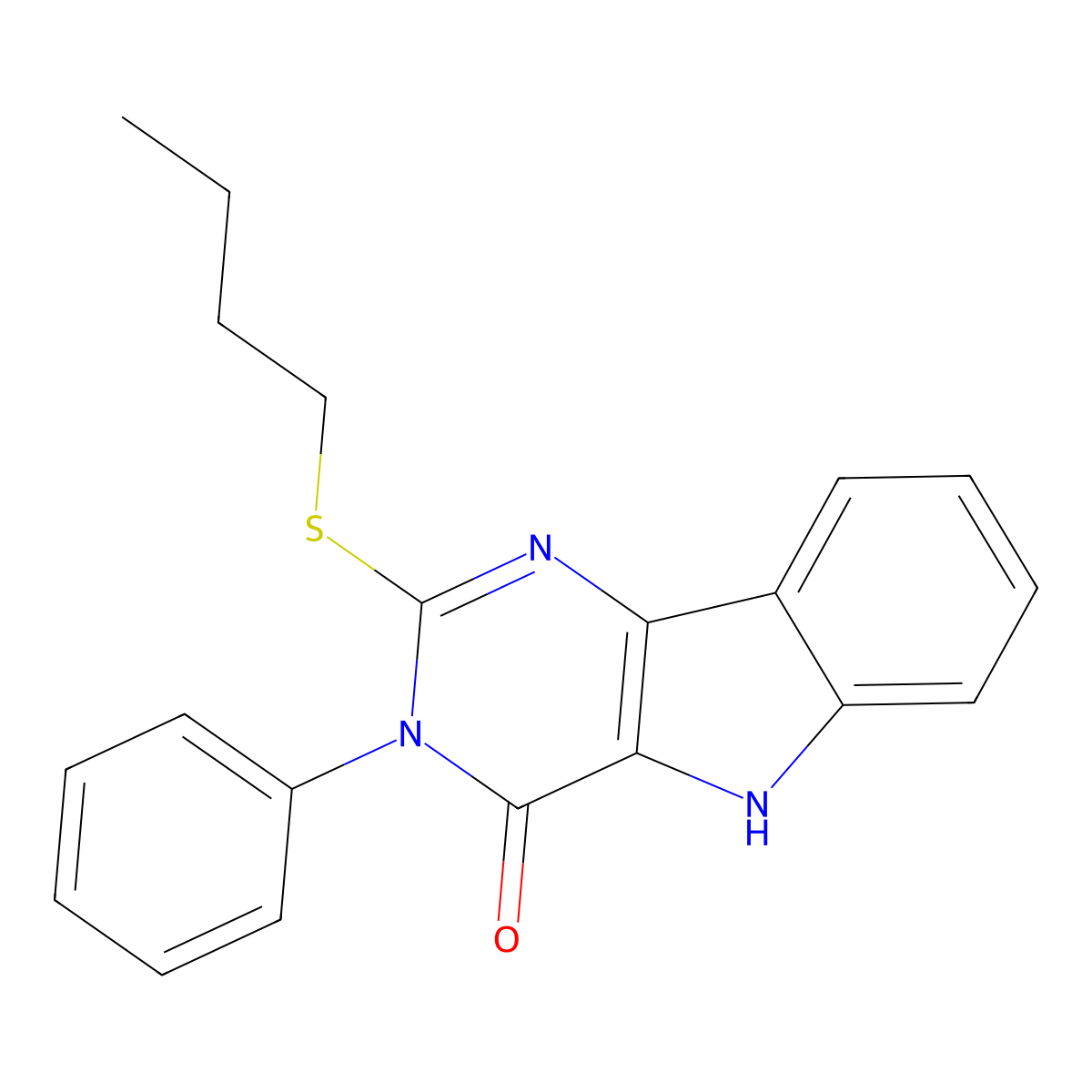 2-(butylthio)-3-phenyl-3H-pyrimido[5,4-b]indol-4(5H)-one molecular structure, CAS 536704-01-5