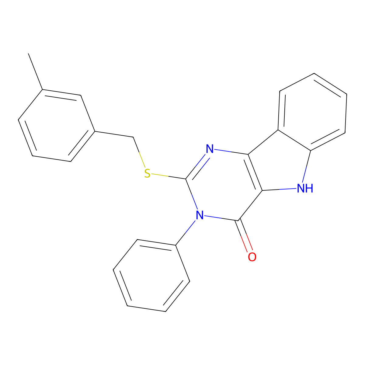 2-[(3-methylphenyl)methylsulfanyl]-3-phenyl-5H-pyrimido[5,4-b]indol-4-one molecular structure, CAS 536704-09-3
