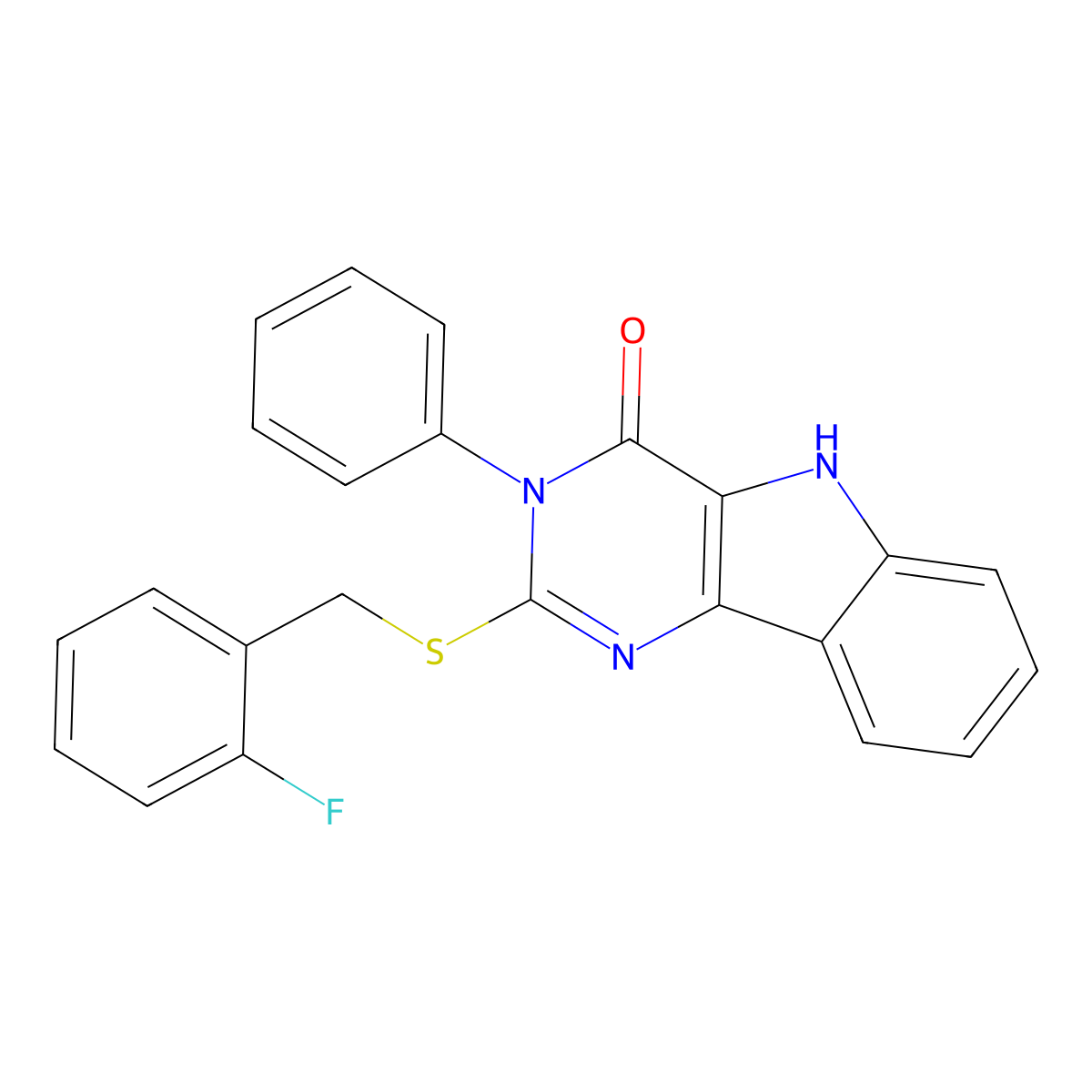 2-((2-fluorobenzyl)thio)-3-phenyl-3H-pyrimido[5,4-b]indol-4(5H)-one molecular structure, CAS 536704-16-2
