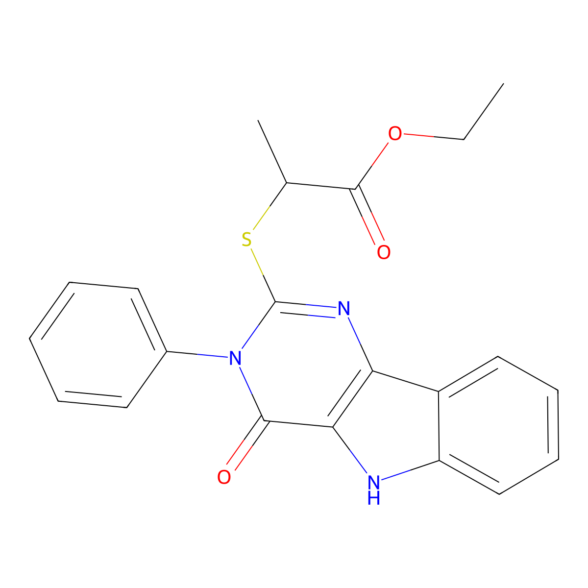 ethyl 2-((4-oxo-3-phenyl-4,5-dihydro-3H-pyrimido[5,4-b]indol-2-yl)thio)propanoate molecular structure, CAS 536704-18-4