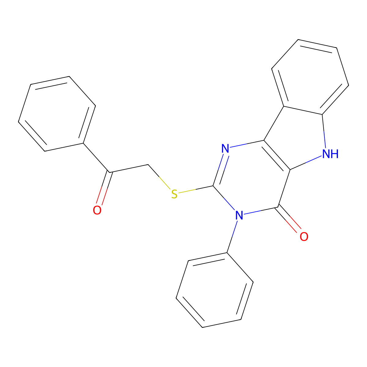 2-((2-oxo-2-phenylethyl)thio)-3-phenyl-3H-pyrimido[5,4-b]indol-4(5H)-one molecular structure, CAS 536704-21-9