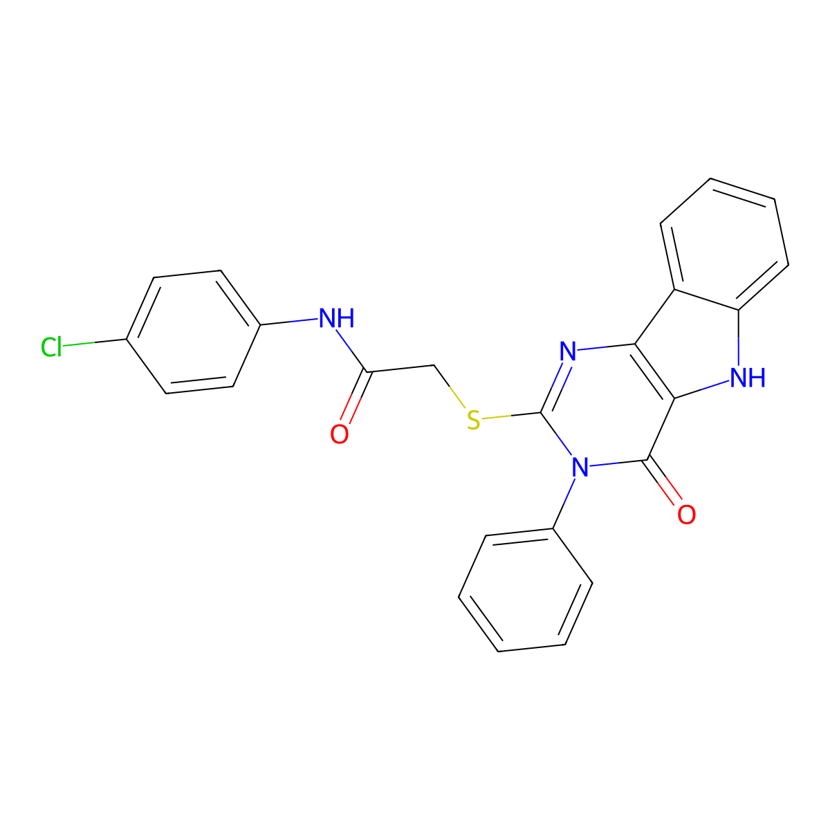 N-(4-chlorophenyl)-2-[(4-oxo-3-phenyl-5H-pyrimido[5,4-b]indol-2-yl)sulfanyl]acetamide molecular structure, CAS 536704-24-2