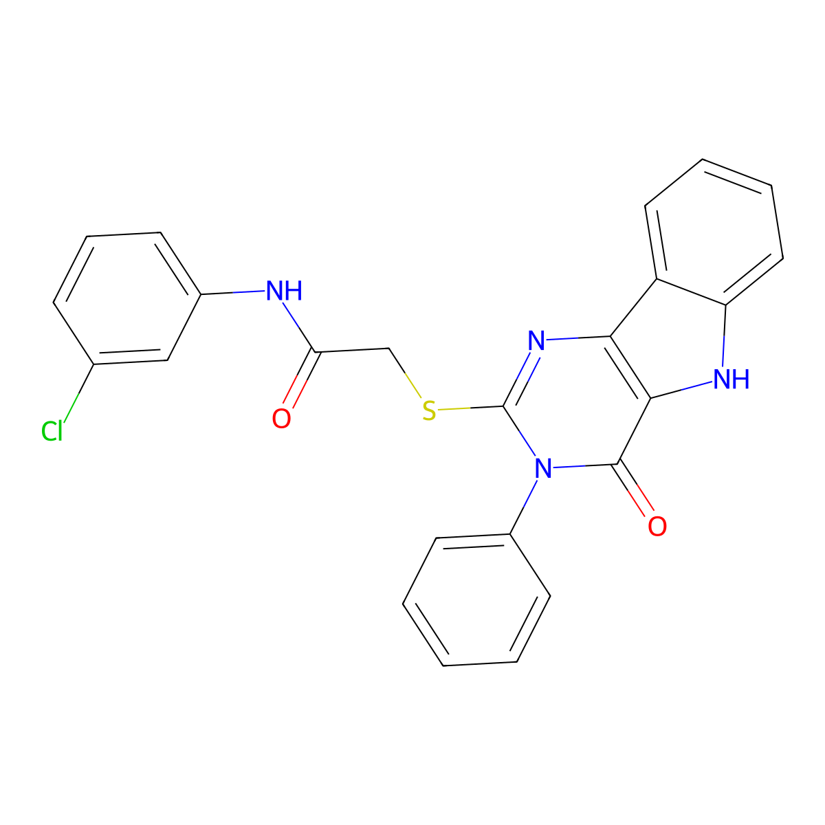 N-(3-chlorophenyl)-2-[(4-oxo-3-phenyl-5H-pyrimido[5,4-b]indol-2-yl)sulfanyl]acetamide molecular structure, CAS 536704-25-3